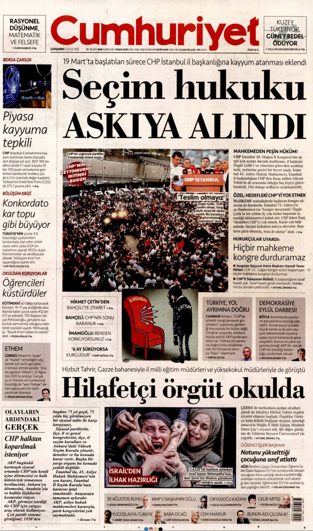 İstanbul'da CHP'ye kayyum: 3 Eylül 2025 Çarşamba güncel gazete manşetleri... 2