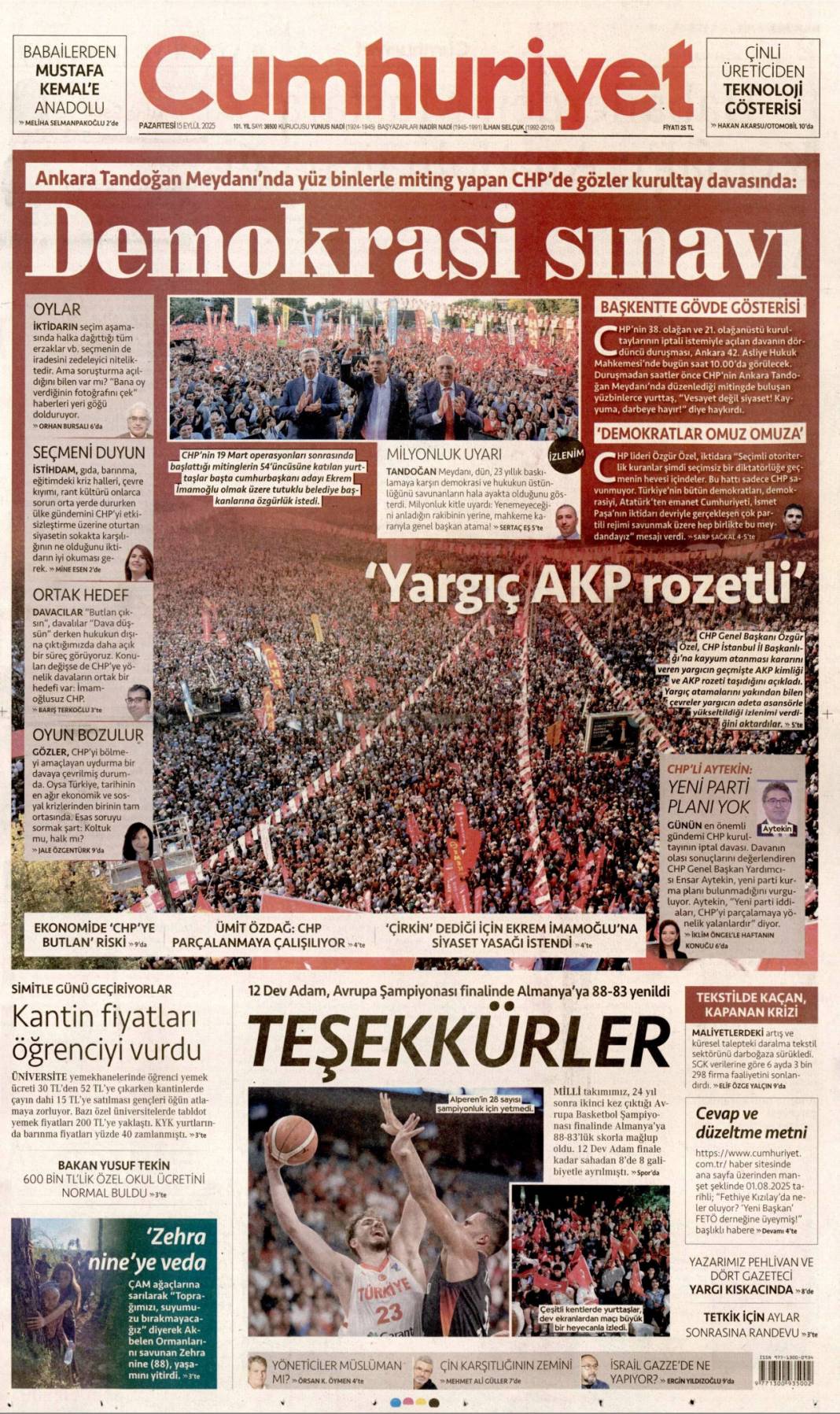 CHP için kritik gün! 15 Eylül 2025 Pazartesi güncel gazete manşetleri 5