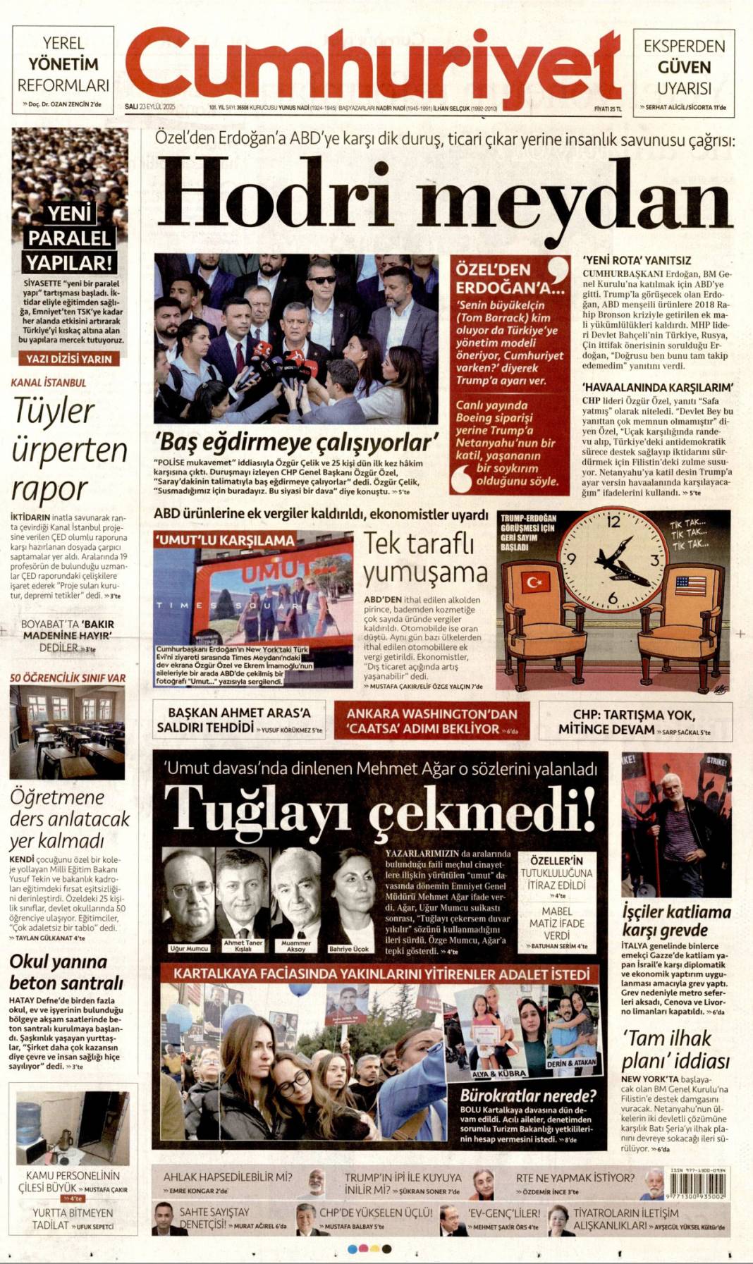 Bir masada yüz yüze: 23 Eylül 2025 Salı güncel gazete manşetleri 3