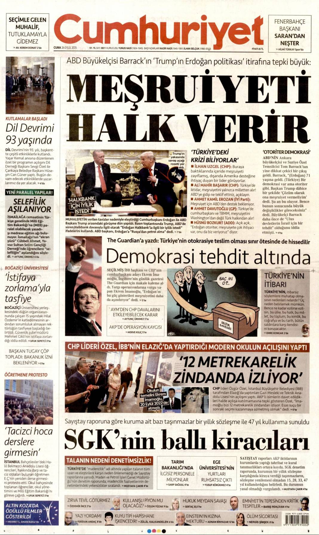 Sıcak mesajlar sıkı pazarlık: 26 Eylül 2025 Cuma merak edilen güncel gazete manşetleri 4