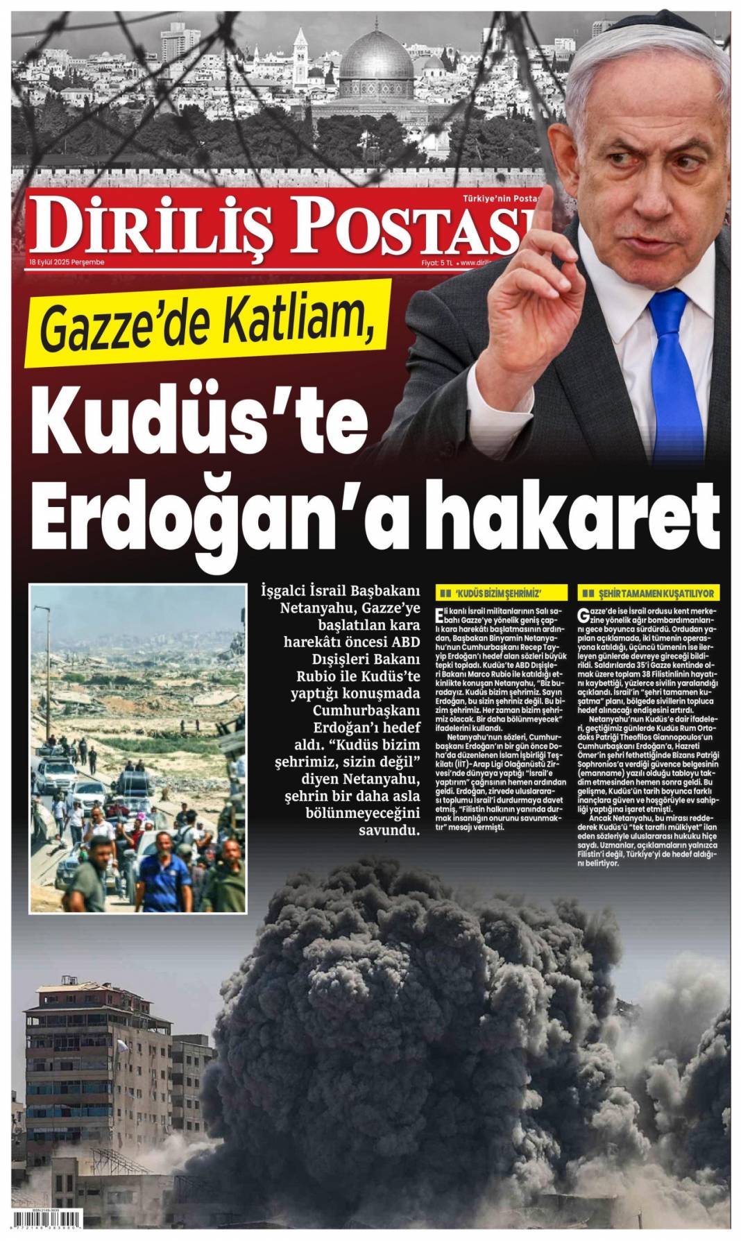 Kudüs'te ferman Gazze'de tapu bizde: 18 Eylül 2025 Perşembe güncel gazete manşetleri 9