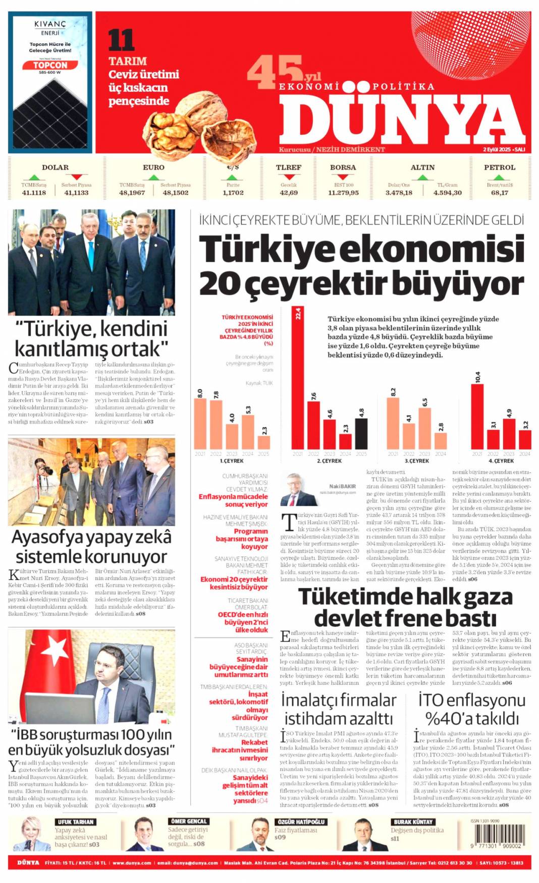 Çin'de dostluk tazelendi: 2 Eylül 2025 Salı güncel gazete manşetleri 6