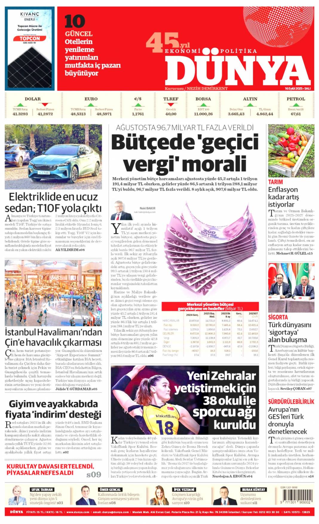 Dava ertelendi, tansiyon düştü: 16 Eylül 2025 Salı güncel gazete manşetleri 10