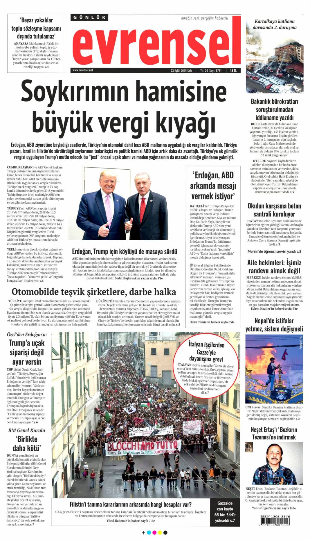 Bir masada yüz yüze: 23 Eylül 2025 Salı güncel gazete manşetleri 22