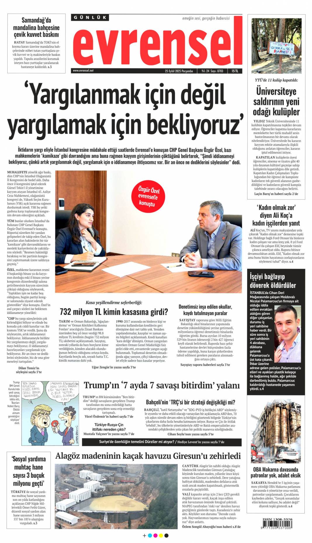 Zirvede 7 başlık konuşulacak: 25 Eylül 2025 Perşembe, güncel gazete manşetleri 11