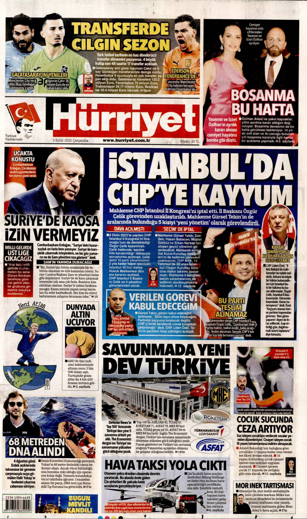 İstanbul'da CHP'ye kayyum: 3 Eylül 2025 Çarşamba güncel gazete manşetleri... 1