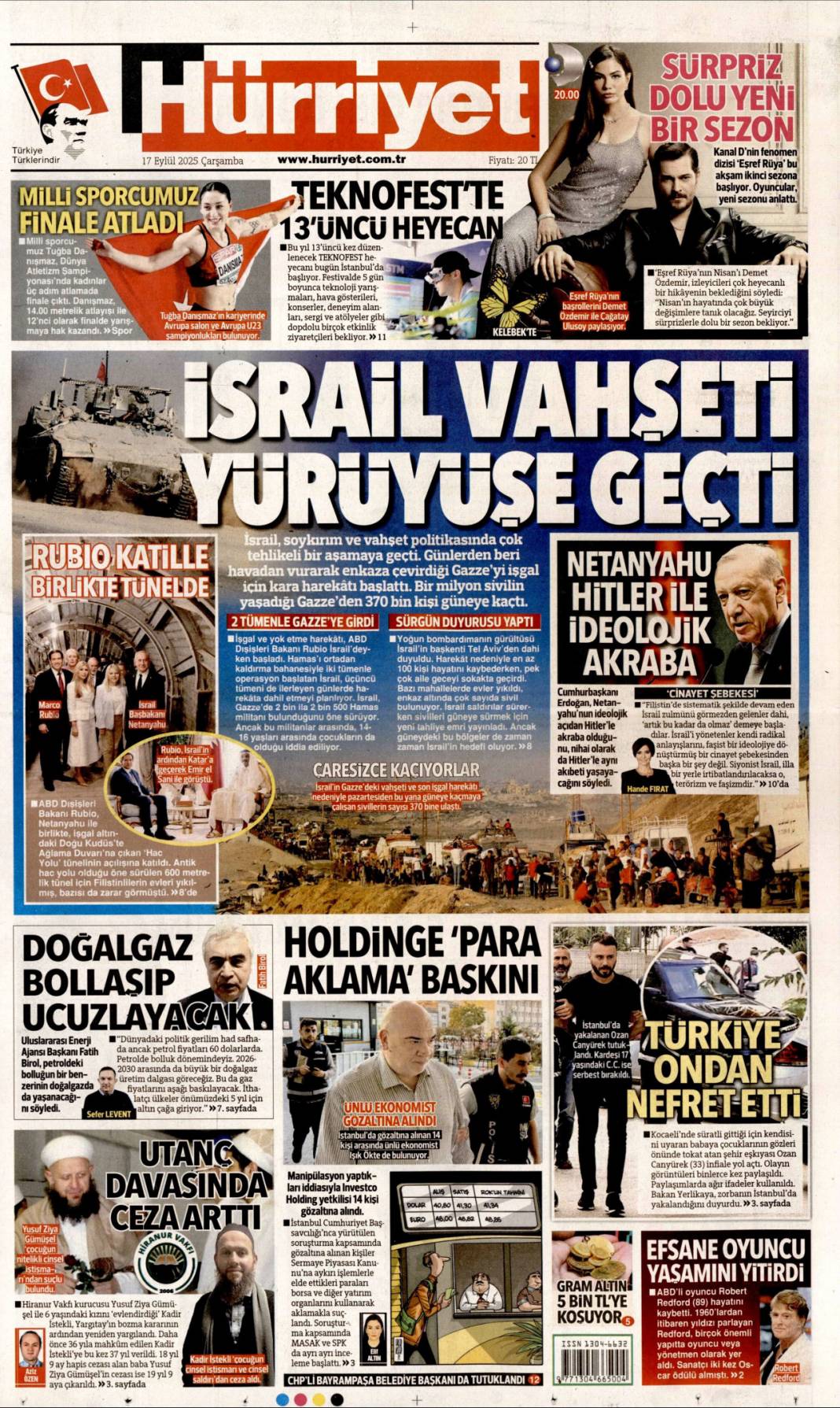 Netanyahu'nun sonu Hitler gibi olacak: 17 Eylül 2025 Çarşamba güncel gazete manşetleri 5