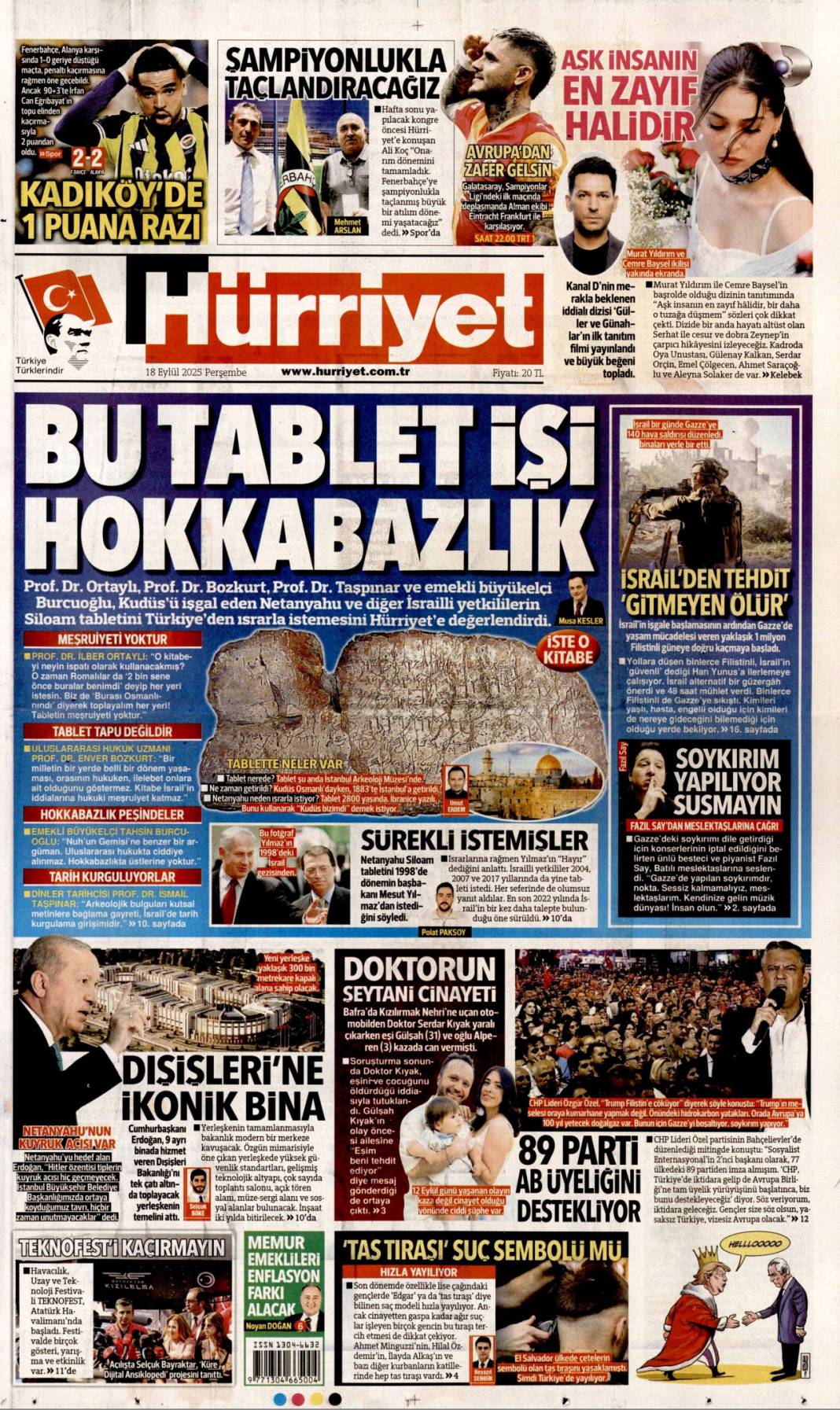 Kudüs'te ferman Gazze'de tapu bizde: 18 Eylül 2025 Perşembe güncel gazete manşetleri 4