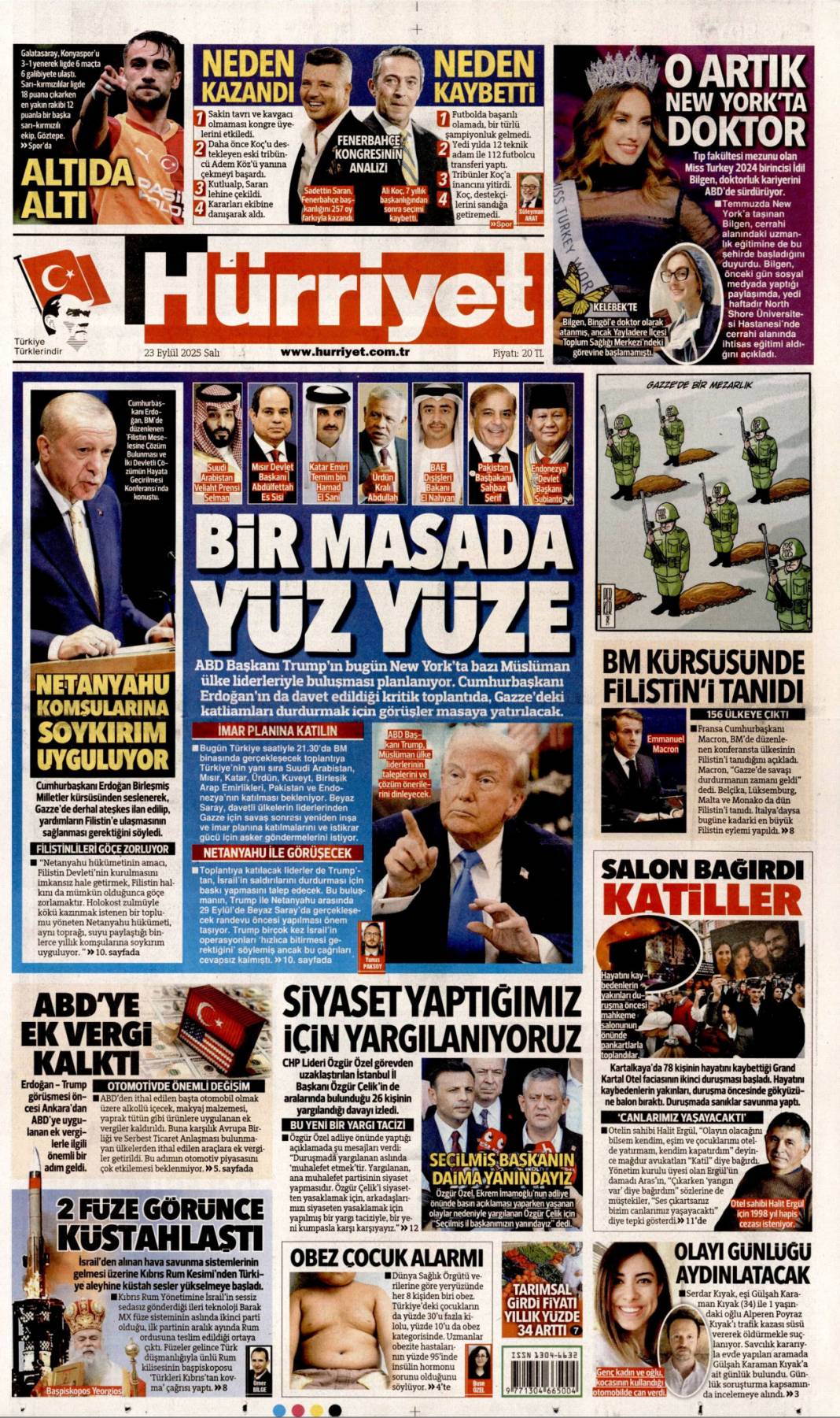 Bir masada yüz yüze: 23 Eylül 2025 Salı güncel gazete manşetleri 1