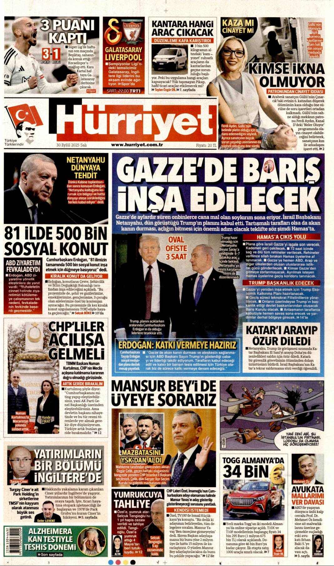 500 bin sosyal konut müjdesi: 30 Eylül 2025 Salı, merak edilen güncel gazete manşetleri 12