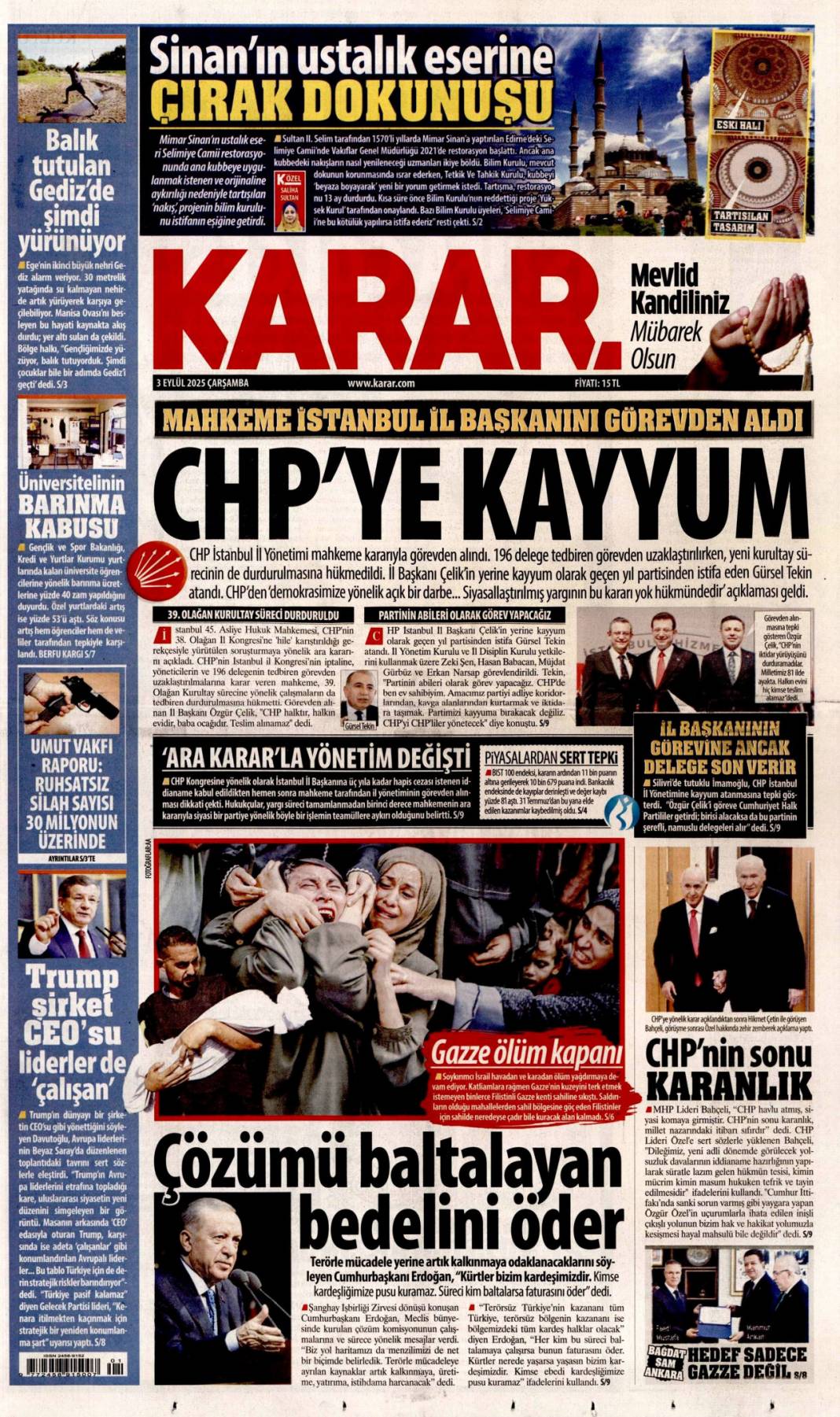 İstanbul'da CHP'ye kayyum: 3 Eylül 2025 Çarşamba güncel gazete manşetleri... 11