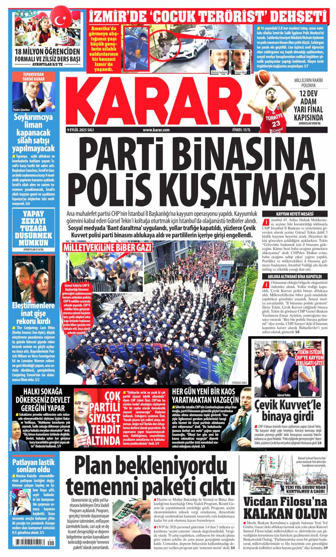 Para kulesini kapattılar: 9 Eylül 2025 Salı güncel gazete manşetleri 10