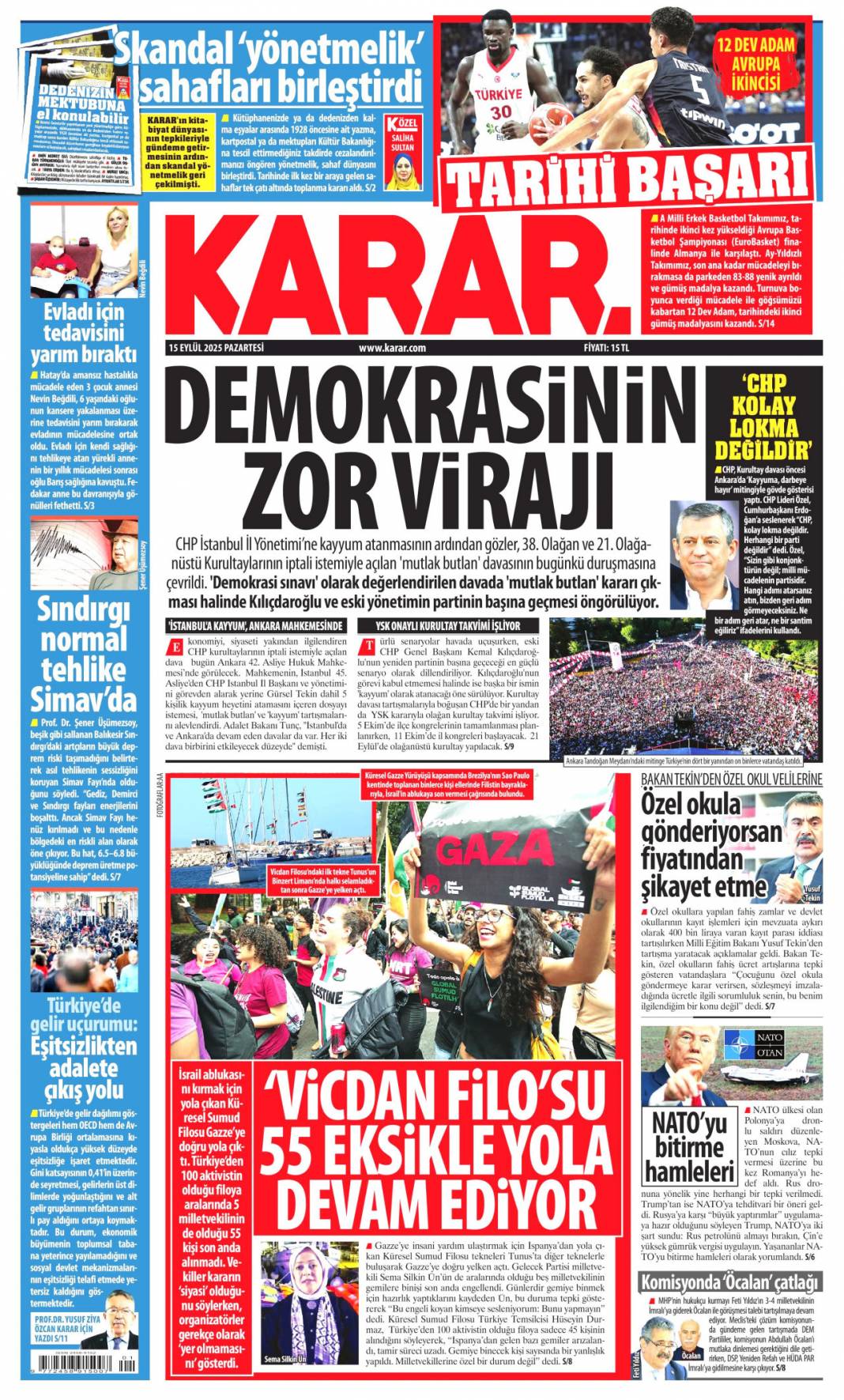 CHP için kritik gün! 15 Eylül 2025 Pazartesi güncel gazete manşetleri 12