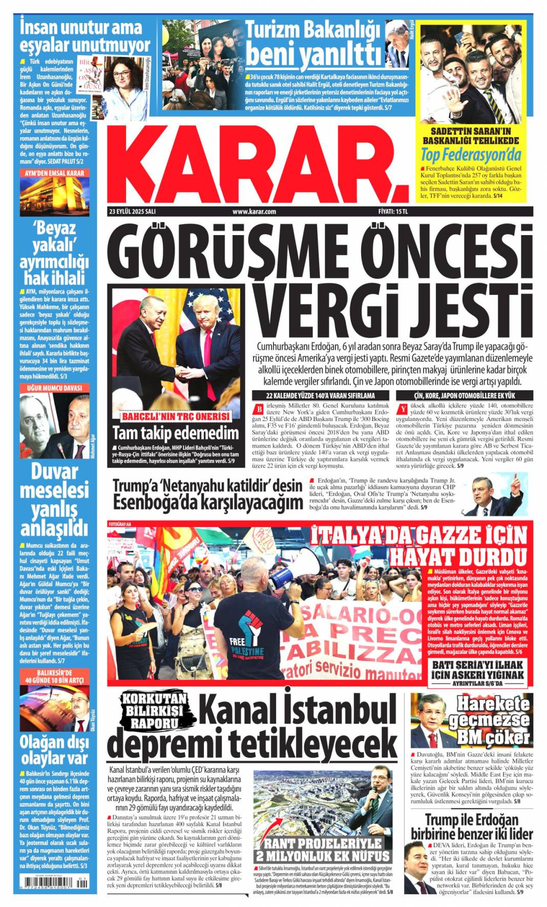 Bir masada yüz yüze: 23 Eylül 2025 Salı güncel gazete manşetleri 14