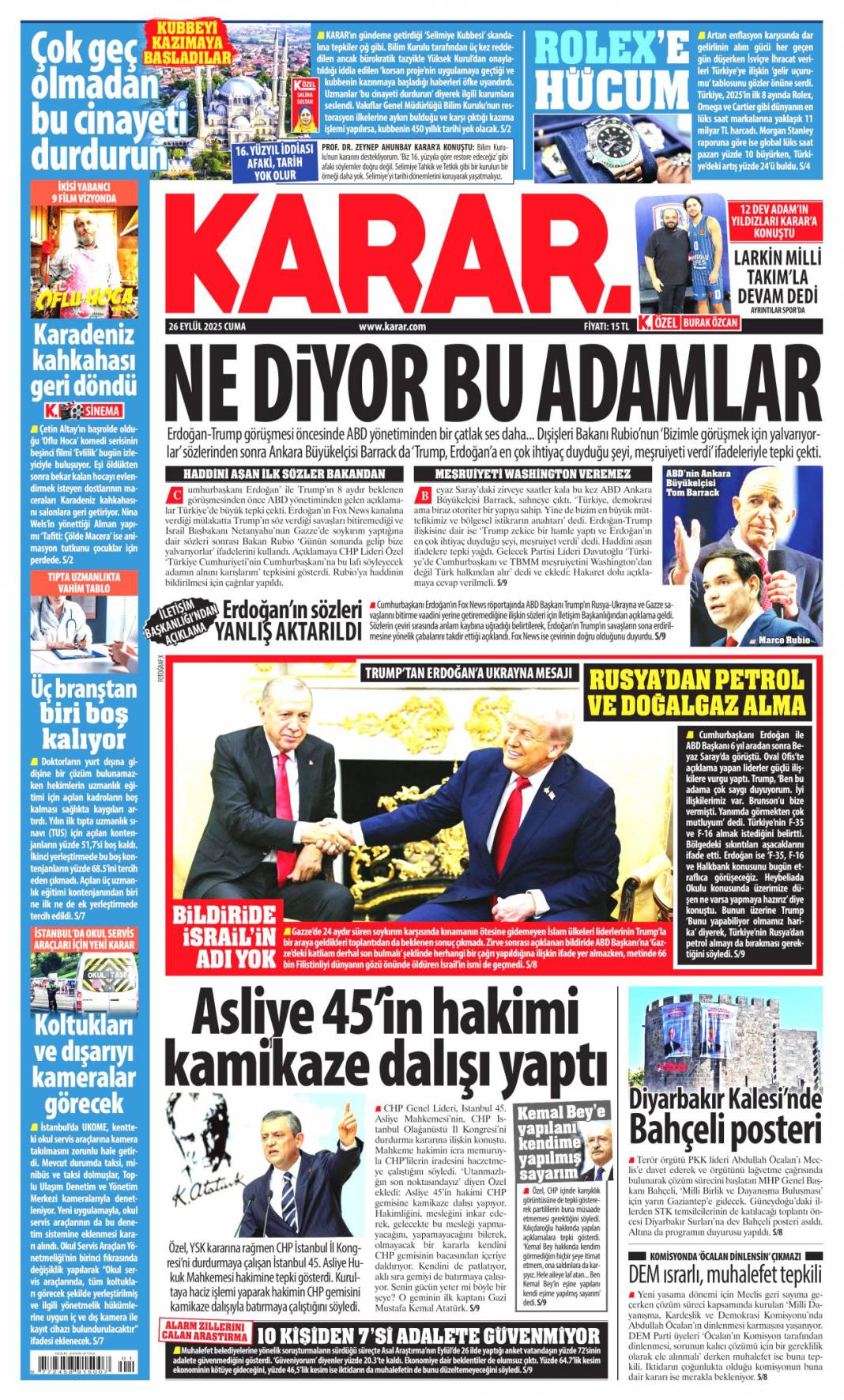 Sıcak mesajlar sıkı pazarlık: 26 Eylül 2025 Cuma merak edilen güncel gazete manşetleri 12