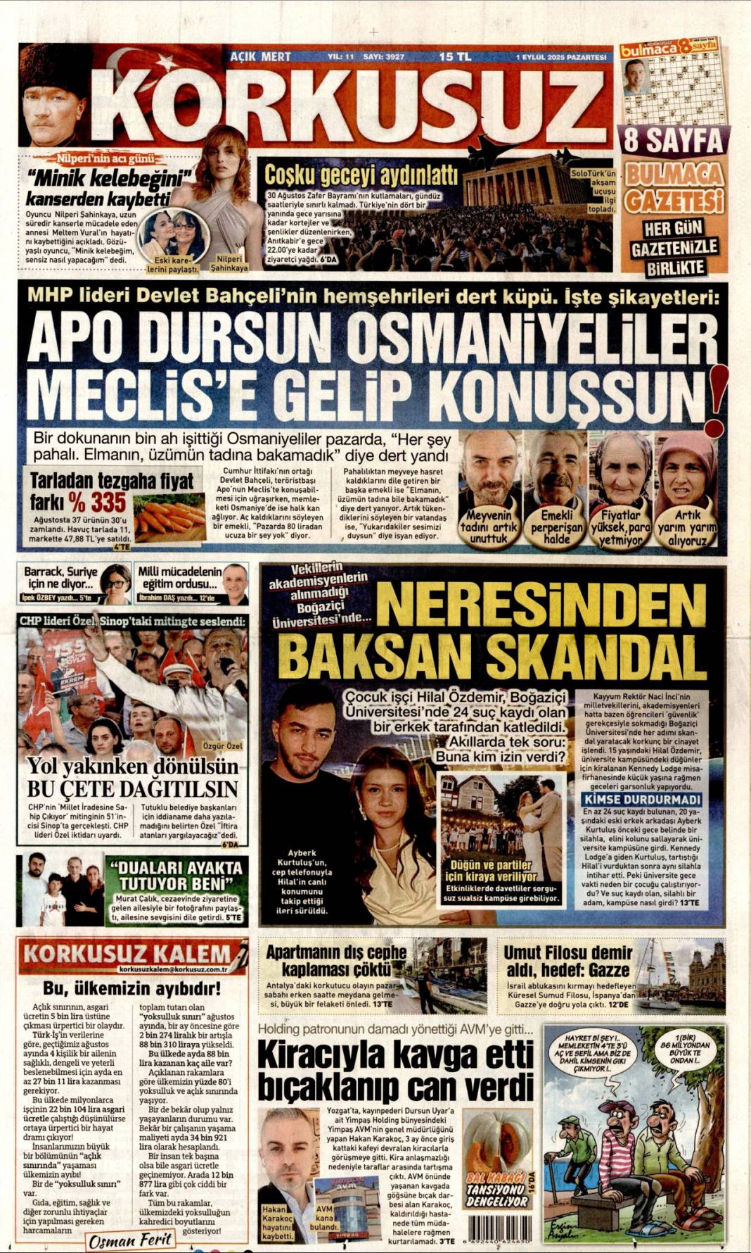 Tabancayla nasıl girdi? 1 Eylül 2025 Pazartesi gazete manşetleri 13