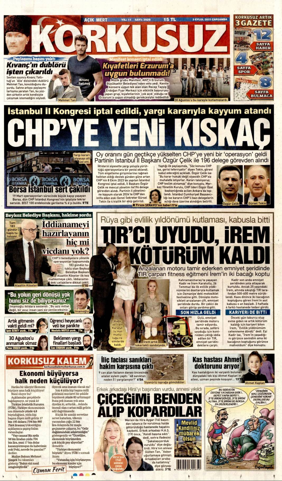 İstanbul'da CHP'ye kayyum: 3 Eylül 2025 Çarşamba güncel gazete manşetleri... 12