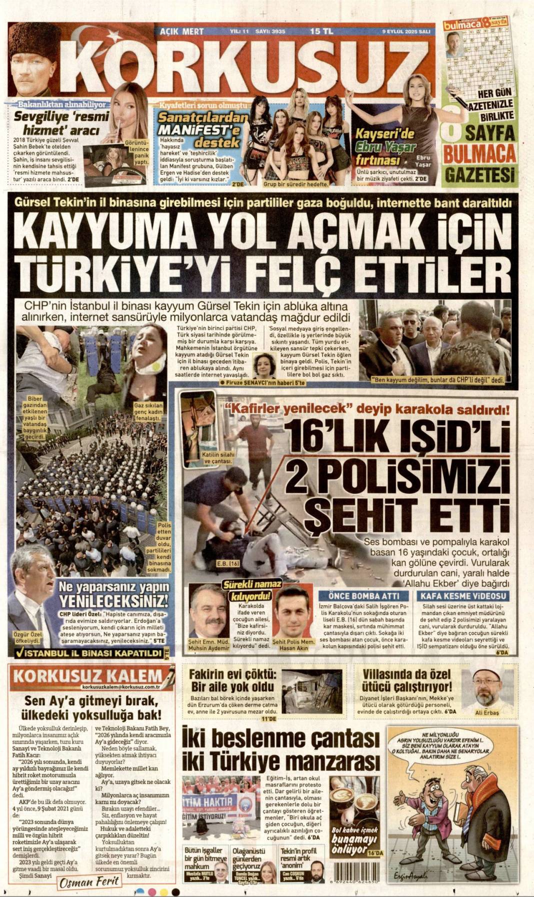 Para kulesini kapattılar: 9 Eylül 2025 Salı güncel gazete manşetleri 3