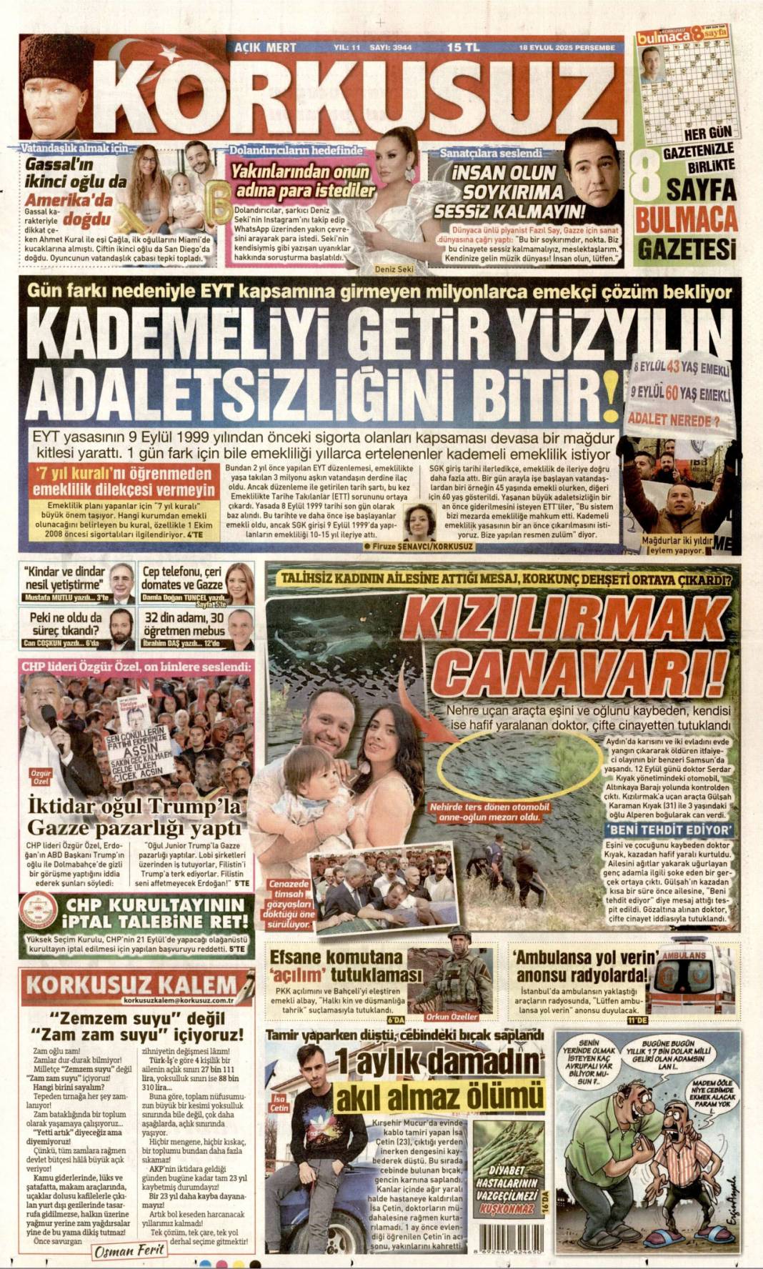 Kudüs'te ferman Gazze'de tapu bizde: 18 Eylül 2025 Perşembe güncel gazete manşetleri 13