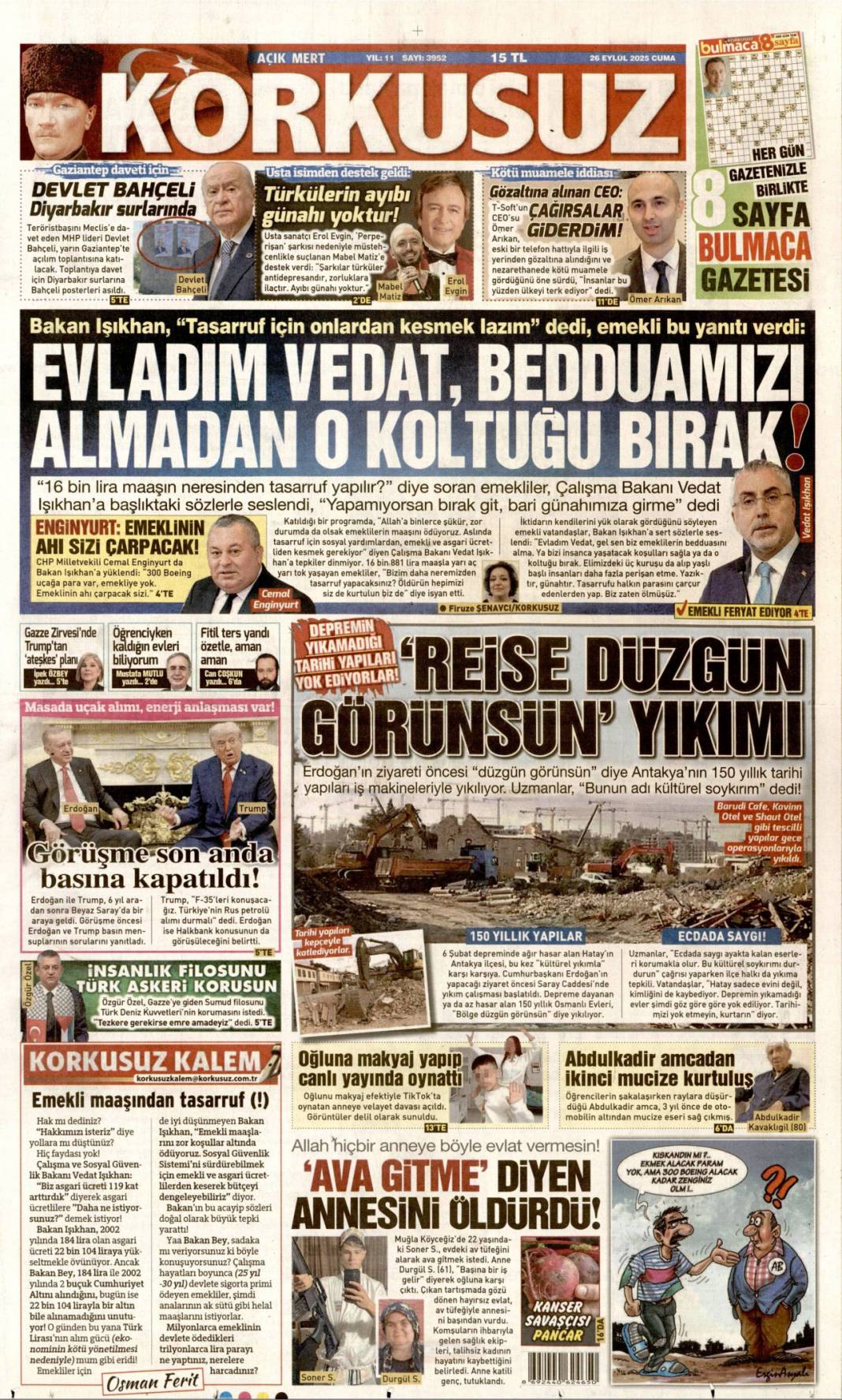 Sıcak mesajlar sıkı pazarlık: 26 Eylül 2025 Cuma merak edilen güncel gazete manşetleri 13