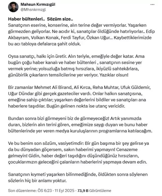 Mahsun Kırmızıgül çok ağır konuştu, vasiyetini açıkladı! ! ''Ölürsem sakın cenazeme gelmeyin, haberimi yapmayın'' 9