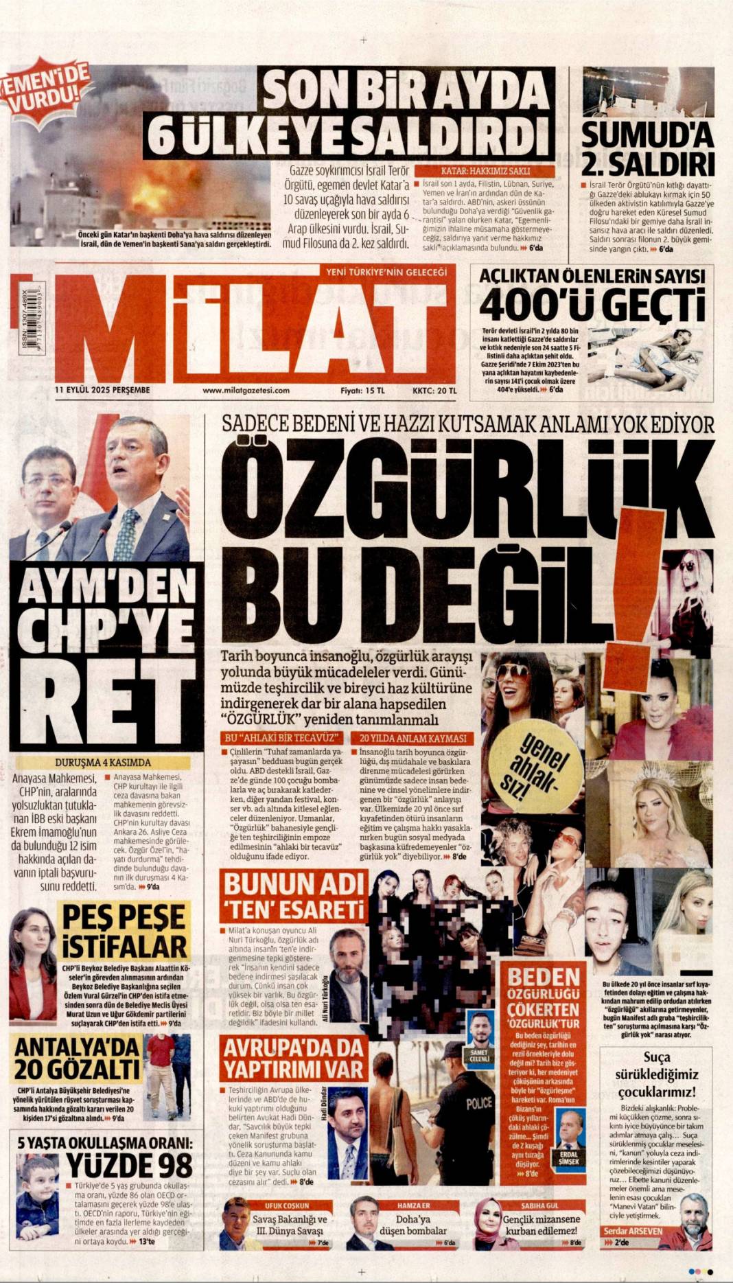 Katmerli yolsuzluk: 11 Eylül 2025 Perşembe güncel gazete manşetleri 14