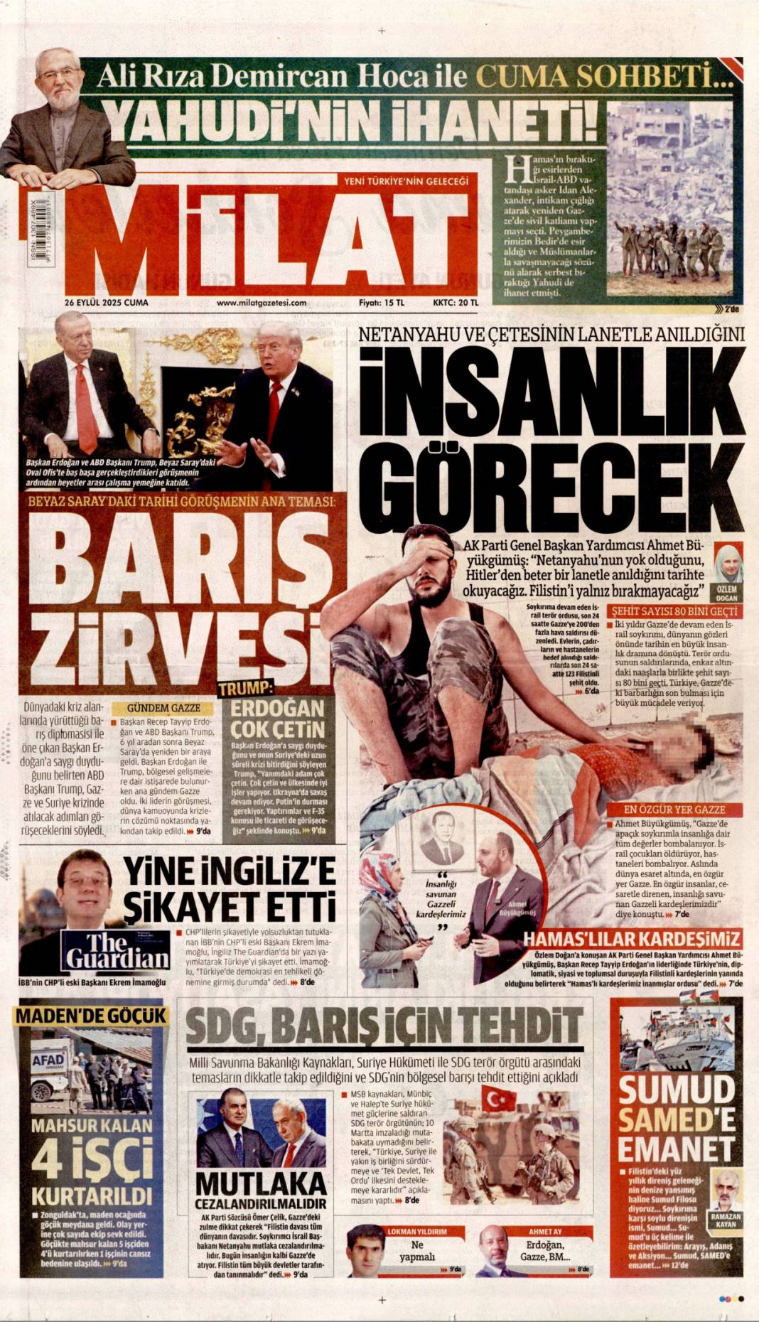 Sıcak mesajlar sıkı pazarlık: 26 Eylül 2025 Cuma merak edilen güncel gazete manşetleri 14