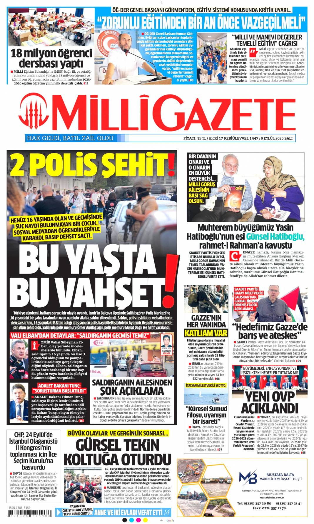 Para kulesini kapattılar: 9 Eylül 2025 Salı güncel gazete manşetleri 13