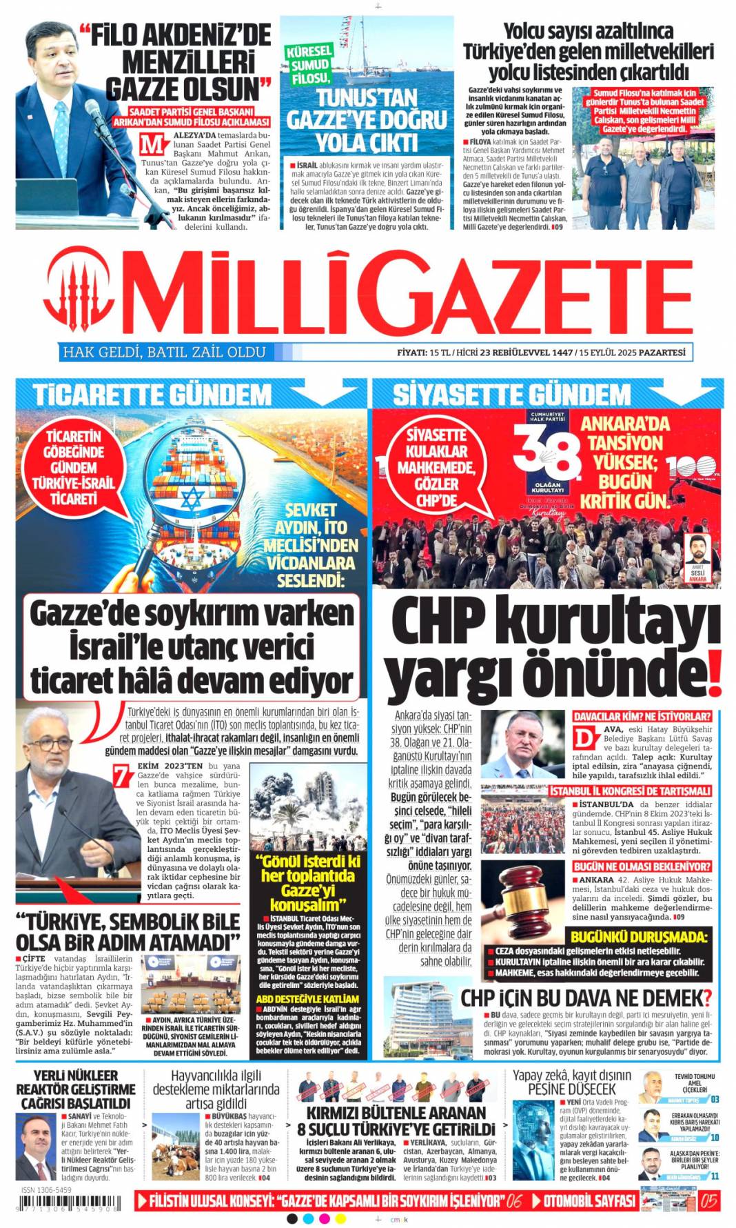 CHP için kritik gün! 15 Eylül 2025 Pazartesi güncel gazete manşetleri 15
