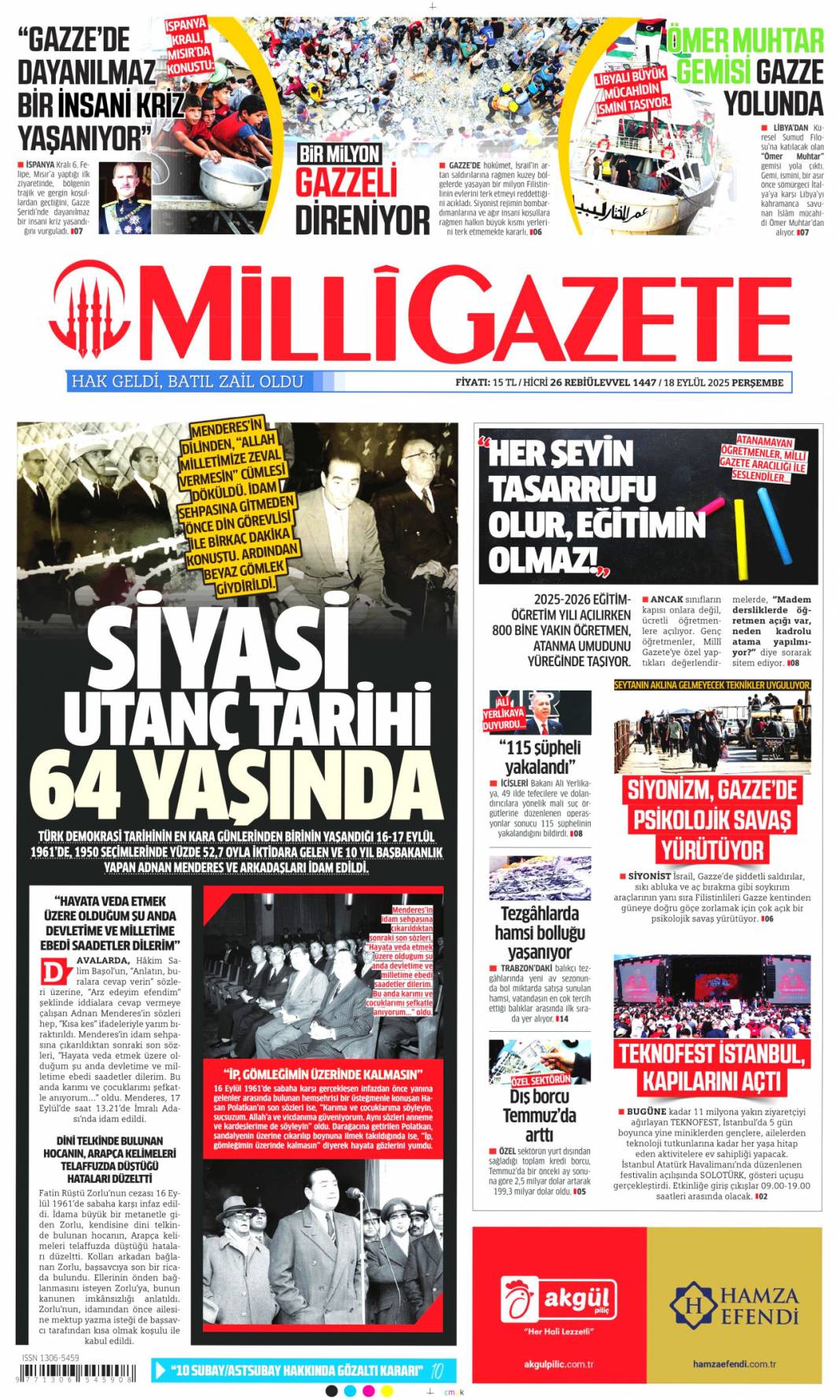 Kudüs'te ferman Gazze'de tapu bizde: 18 Eylül 2025 Perşembe güncel gazete manşetleri 26