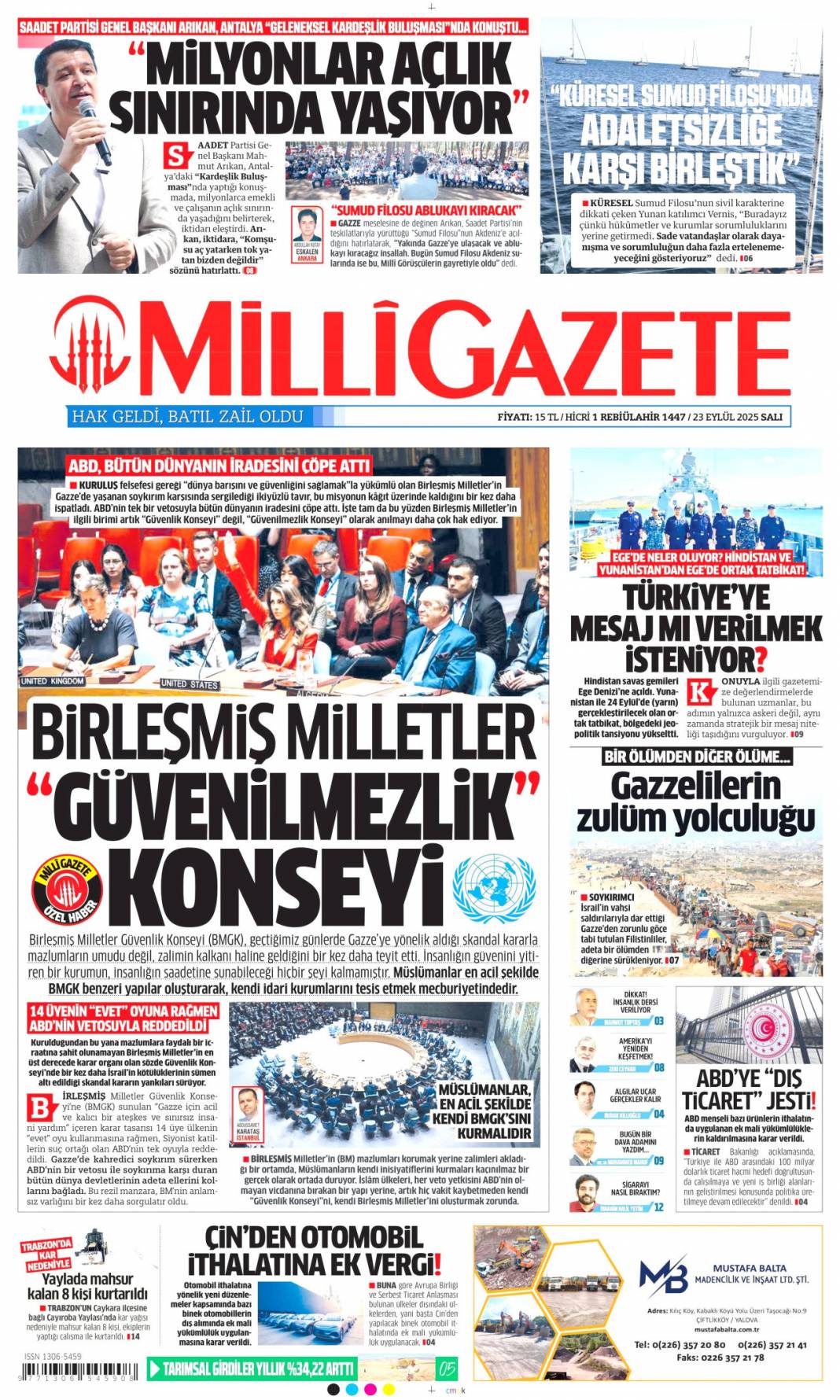 Bir masada yüz yüze: 23 Eylül 2025 Salı güncel gazete manşetleri 16