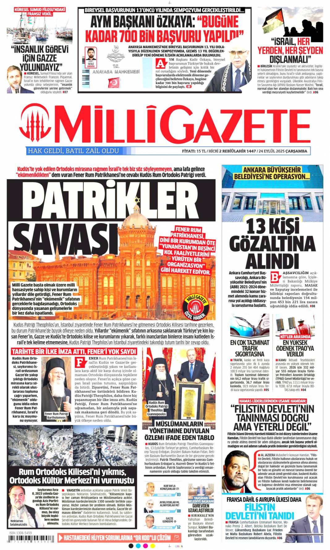 Hangi vicdan buna dayanır: 24 Eylül 2025 Çarşamba güncel gazete manşetleri 13