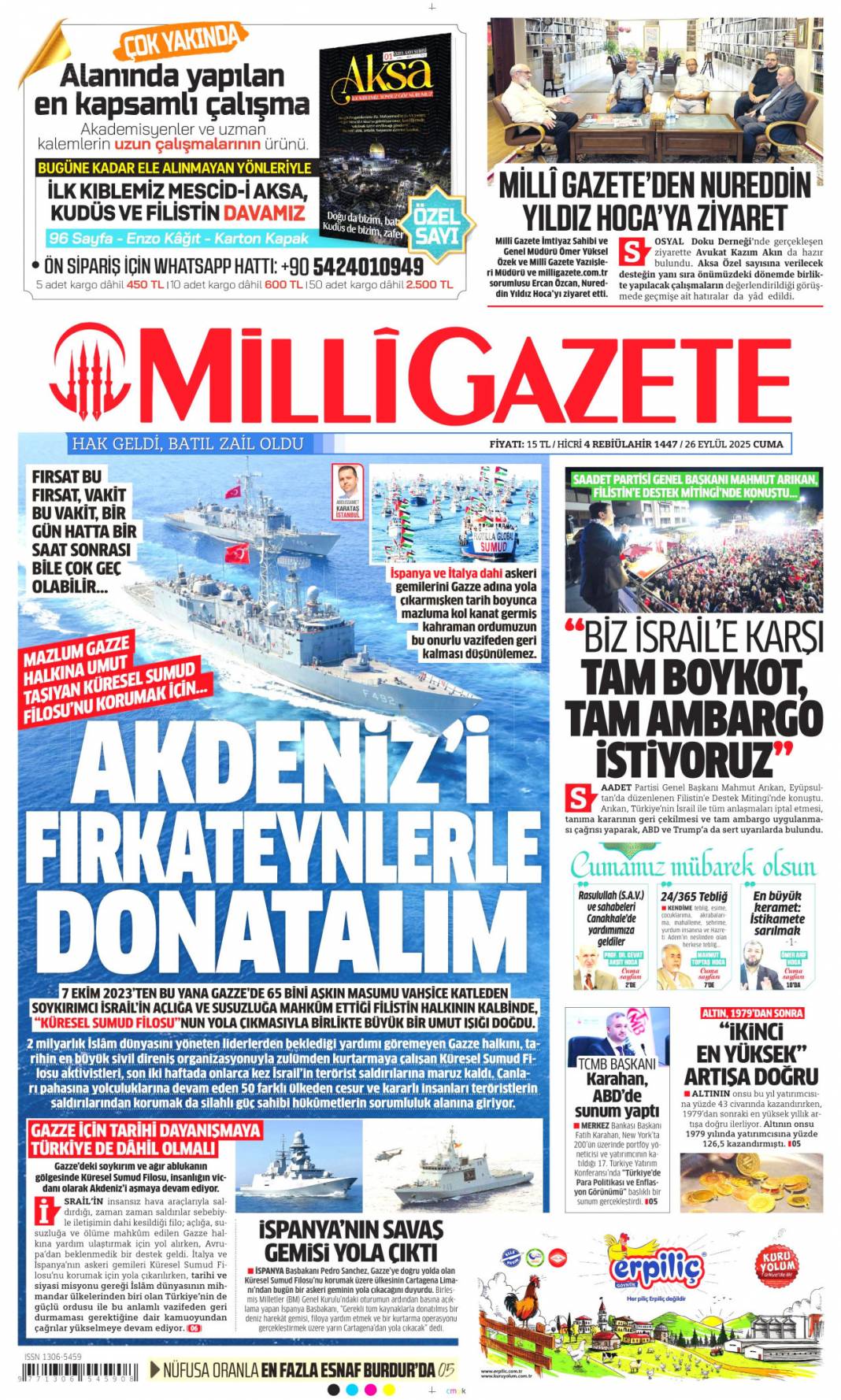 Sıcak mesajlar sıkı pazarlık: 26 Eylül 2025 Cuma merak edilen güncel gazete manşetleri 15