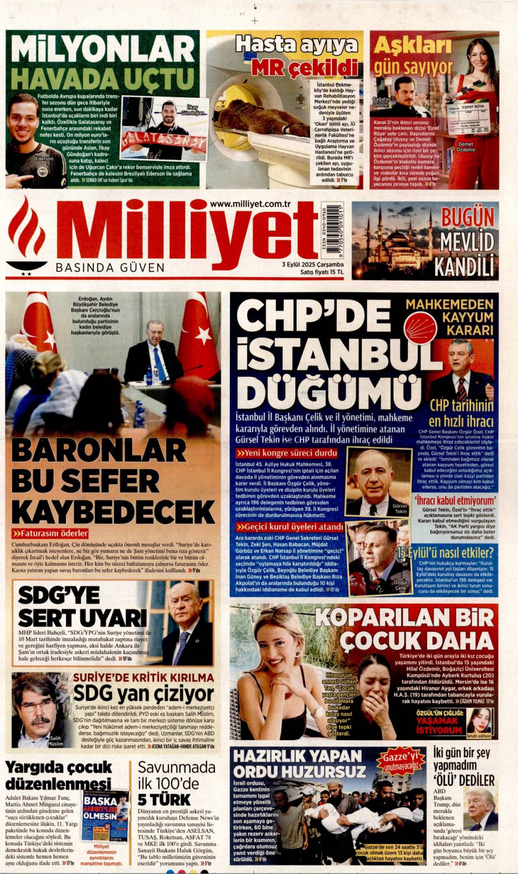 İstanbul'da CHP'ye kayyum: 3 Eylül 2025 Çarşamba güncel gazete manşetleri... 4