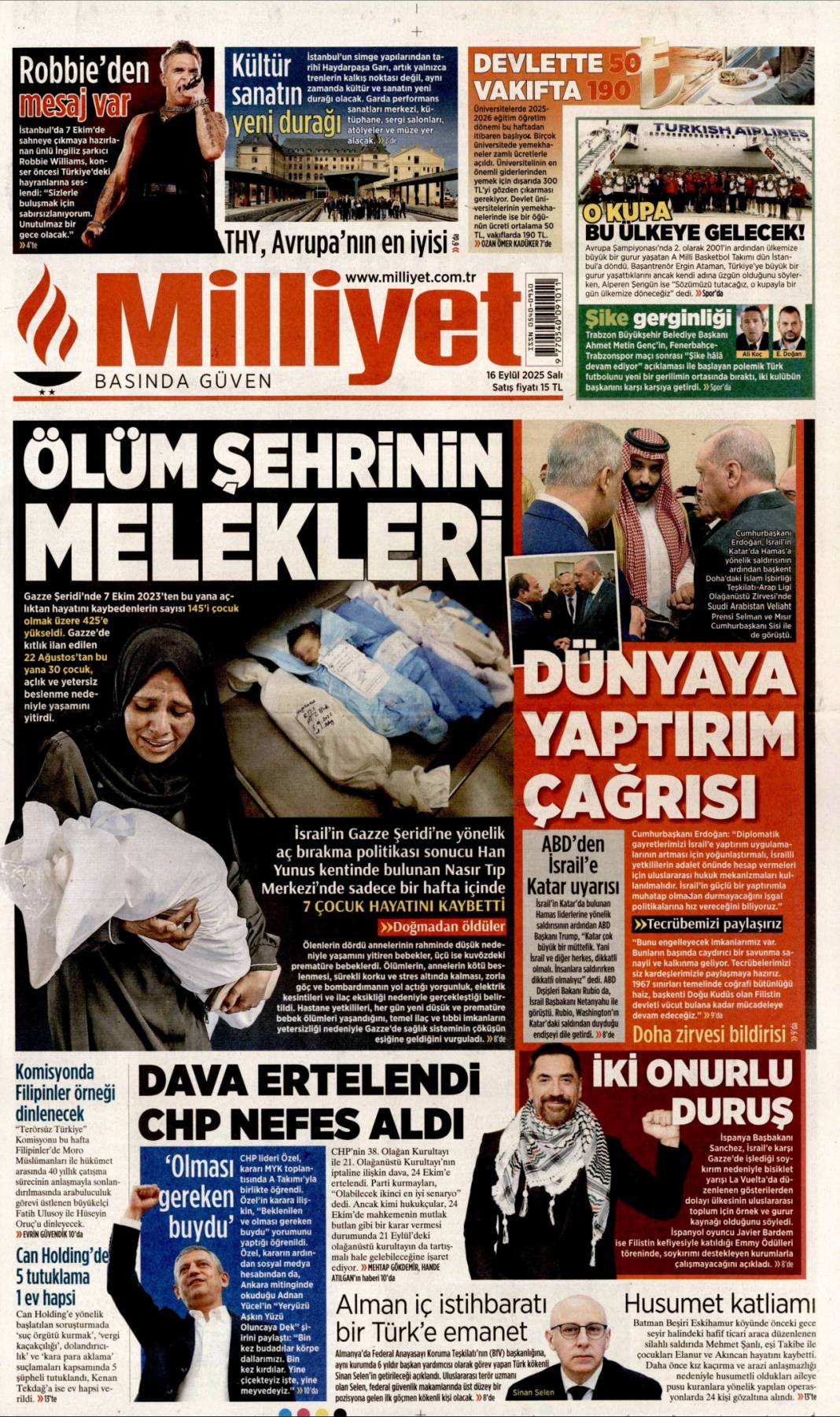 Dava ertelendi, tansiyon düştü: 16 Eylül 2025 Salı güncel gazete manşetleri 2