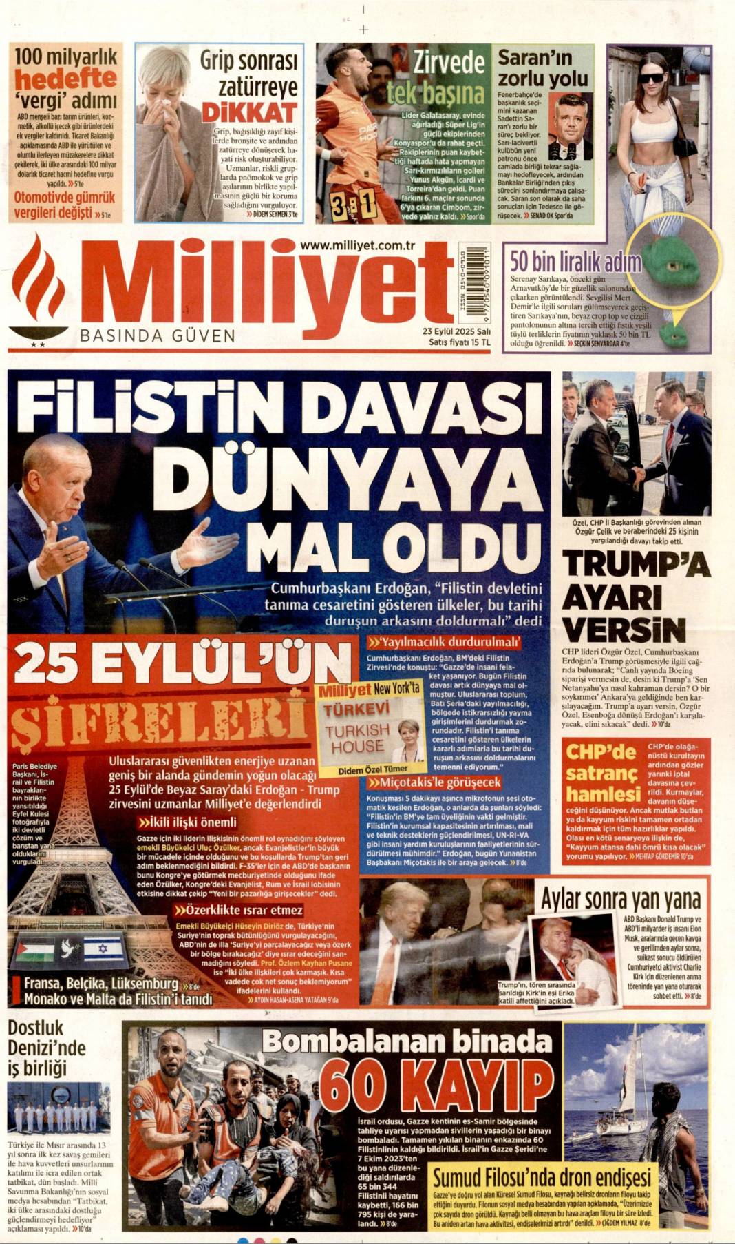 Bir masada yüz yüze: 23 Eylül 2025 Salı güncel gazete manşetleri 5