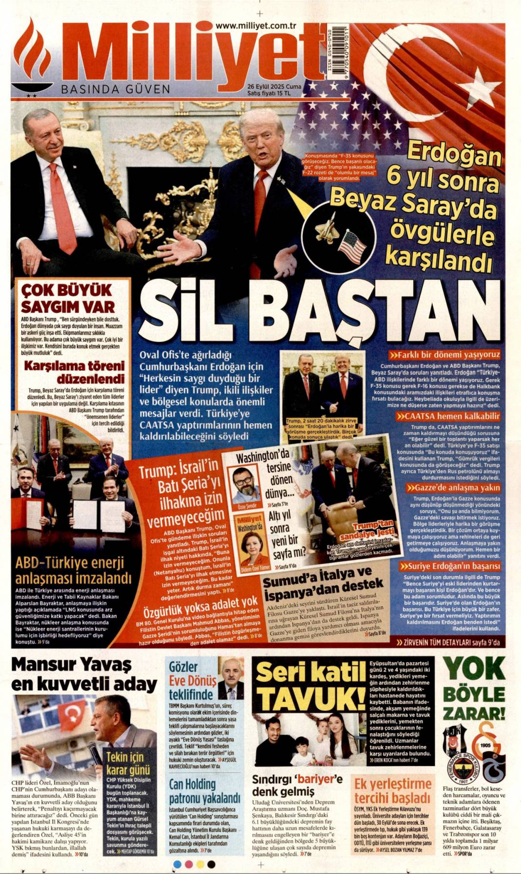 Sıcak mesajlar sıkı pazarlık: 26 Eylül 2025 Cuma merak edilen güncel gazete manşetleri 6