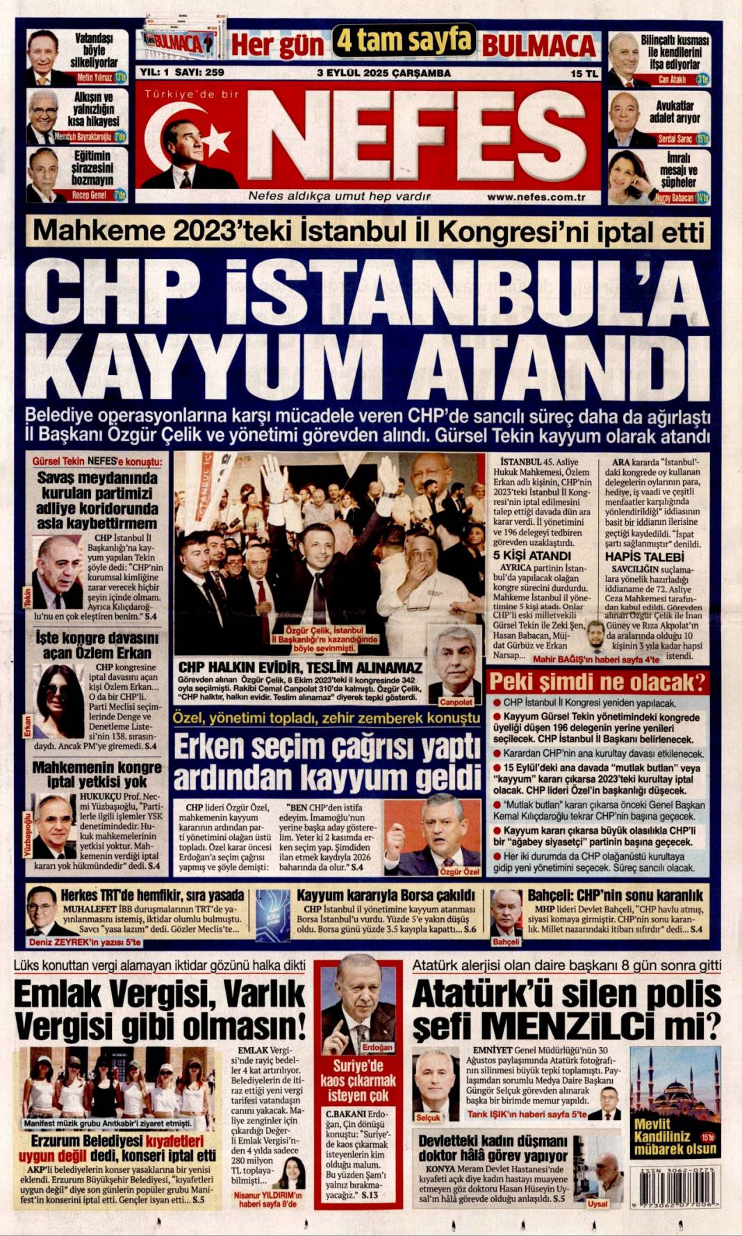 İstanbul'da CHP'ye kayyum: 3 Eylül 2025 Çarşamba güncel gazete manşetleri... 9