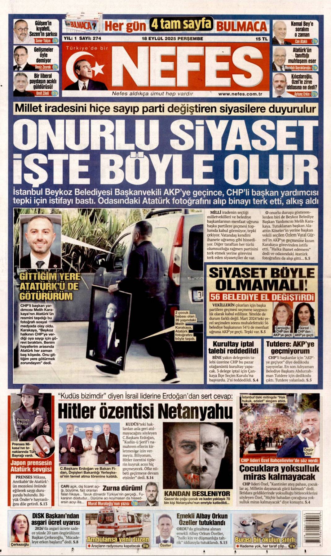 Kudüs'te ferman Gazze'de tapu bizde: 18 Eylül 2025 Perşembe güncel gazete manşetleri 24