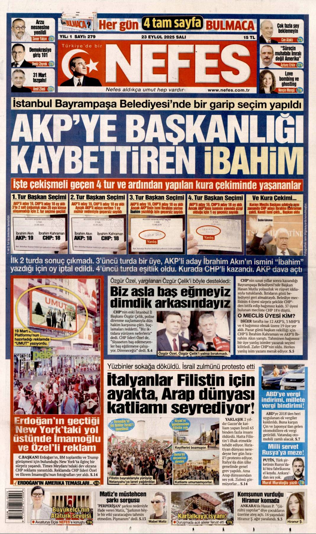 Bir masada yüz yüze: 23 Eylül 2025 Salı güncel gazete manşetleri 13