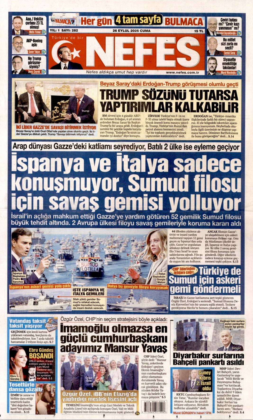 Sıcak mesajlar sıkı pazarlık: 26 Eylül 2025 Cuma merak edilen güncel gazete manşetleri 16