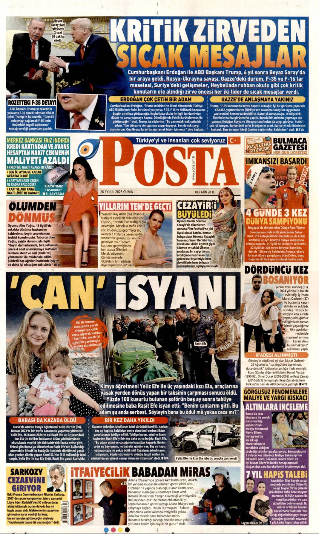 Sıcak mesajlar sıkı pazarlık: 26 Eylül 2025 Cuma merak edilen güncel gazete manşetleri 17