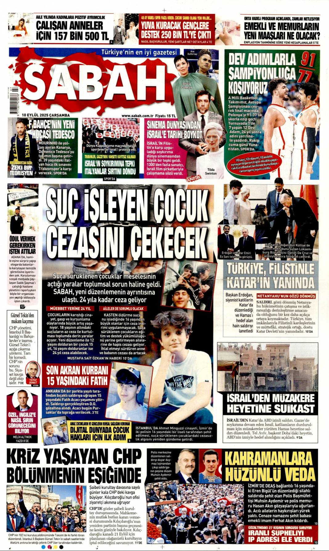 Suç işleyen çocuk cezasını çekecek: 10 Eylül 2025 Çarşamba, güncel gazete manşetleri 1