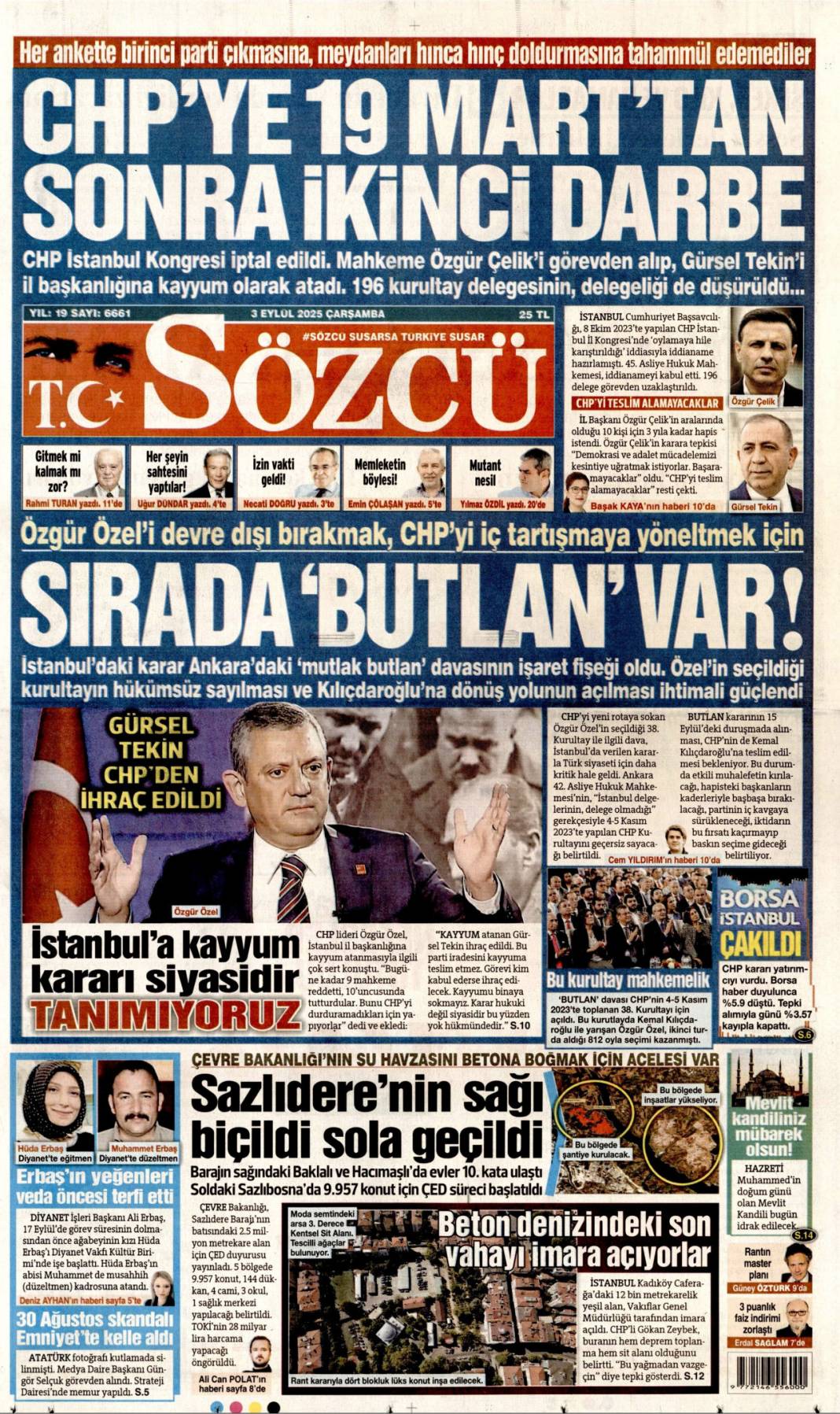 İstanbul'da CHP'ye kayyum: 3 Eylül 2025 Çarşamba güncel gazete manşetleri... 16