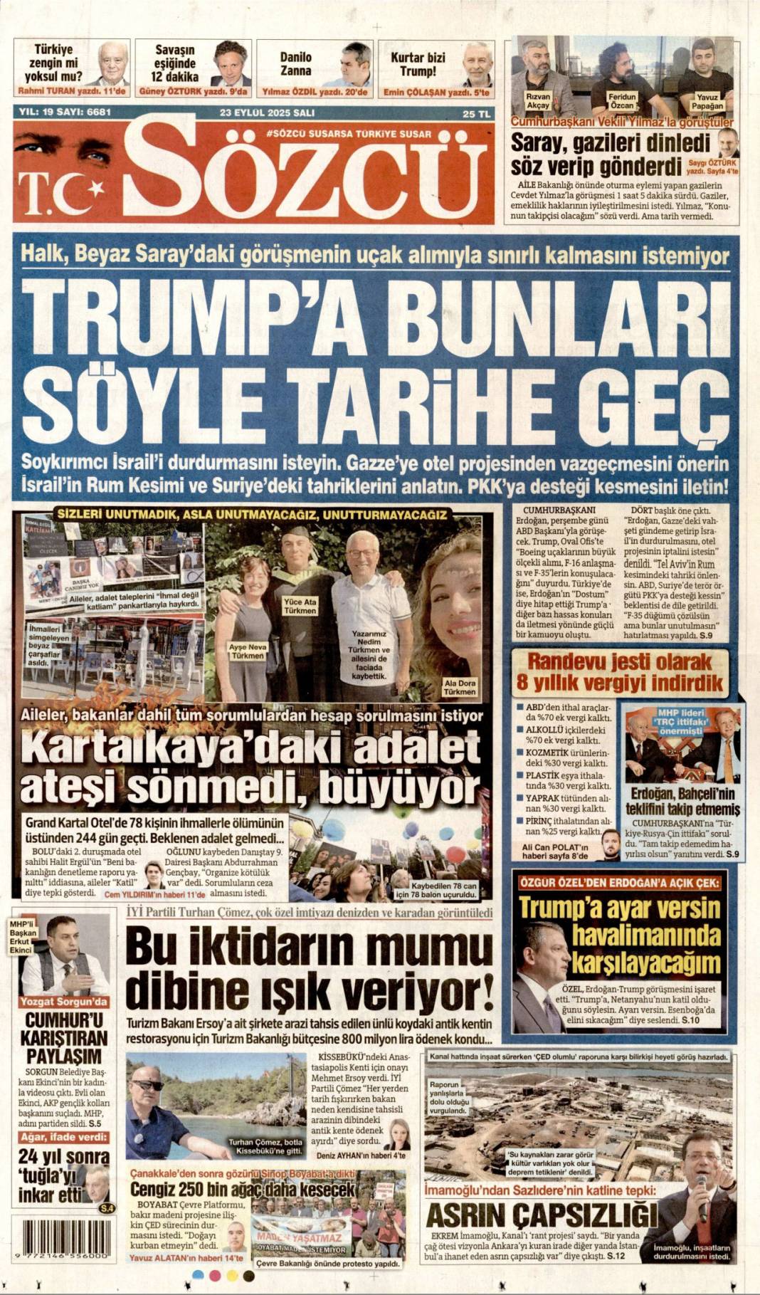 Bir masada yüz yüze: 23 Eylül 2025 Salı güncel gazete manşetleri 10