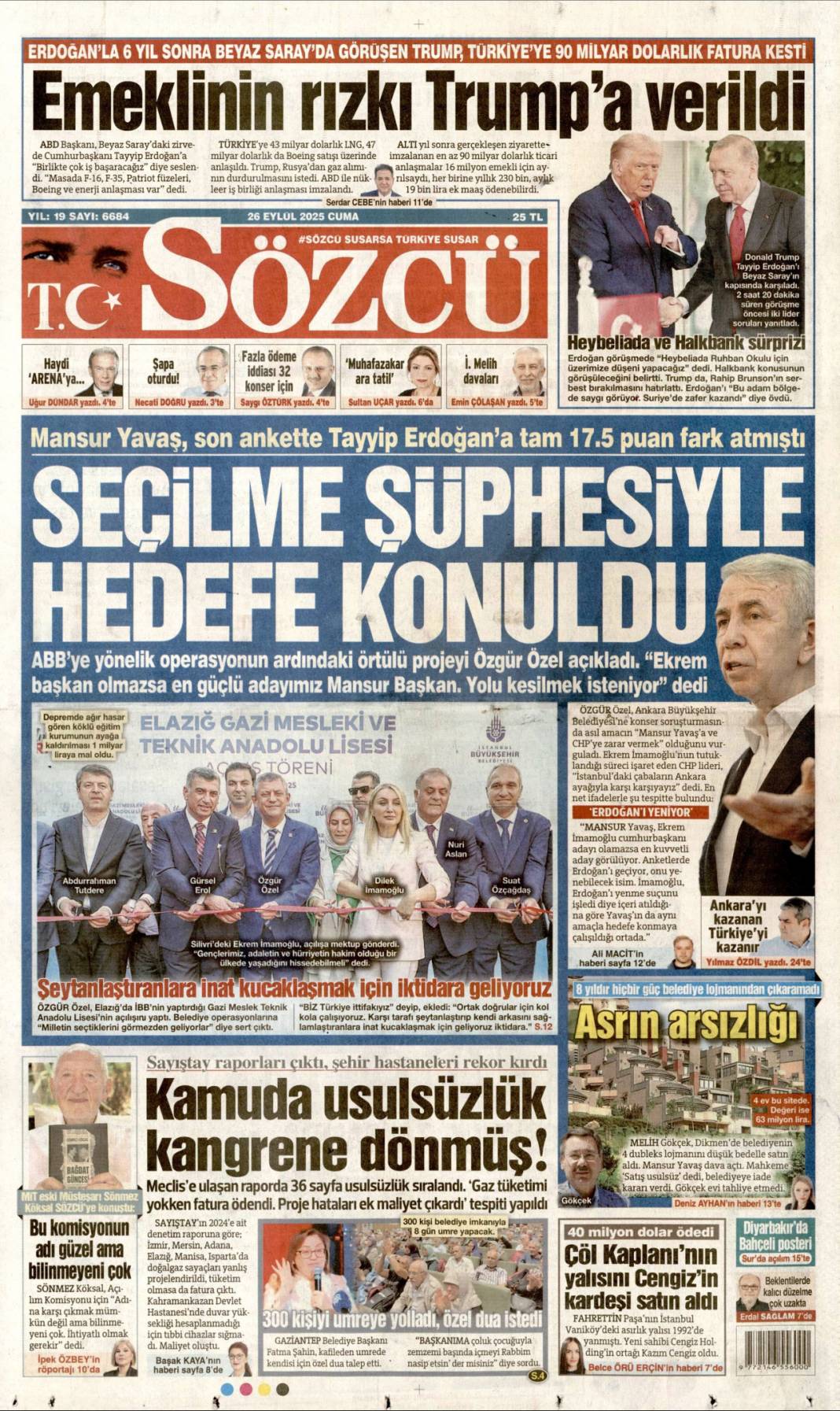 Sıcak mesajlar sıkı pazarlık: 26 Eylül 2025 Cuma merak edilen güncel gazete manşetleri 18