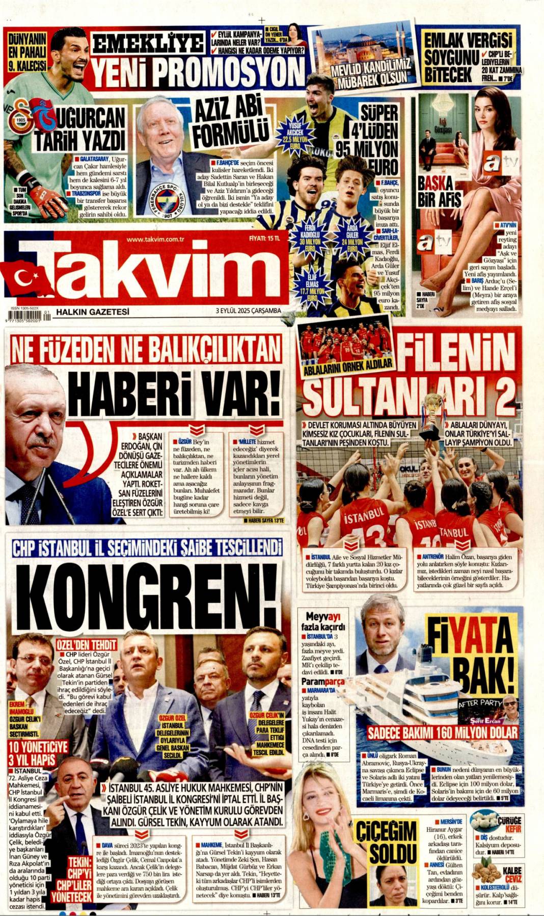 İstanbul'da CHP'ye kayyum: 3 Eylül 2025 Çarşamba güncel gazete manşetleri... 15