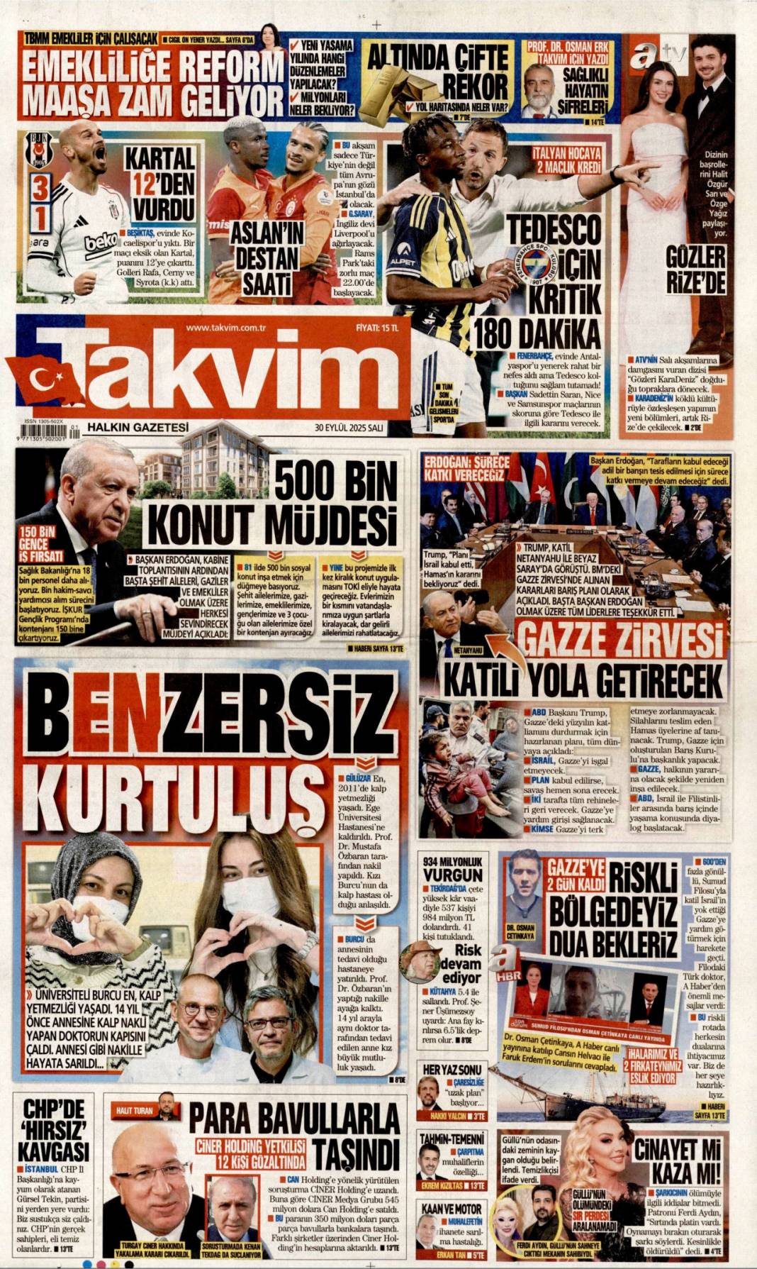 500 bin sosyal konut müjdesi: 30 Eylül 2025 Salı, merak edilen güncel gazete manşetleri 24