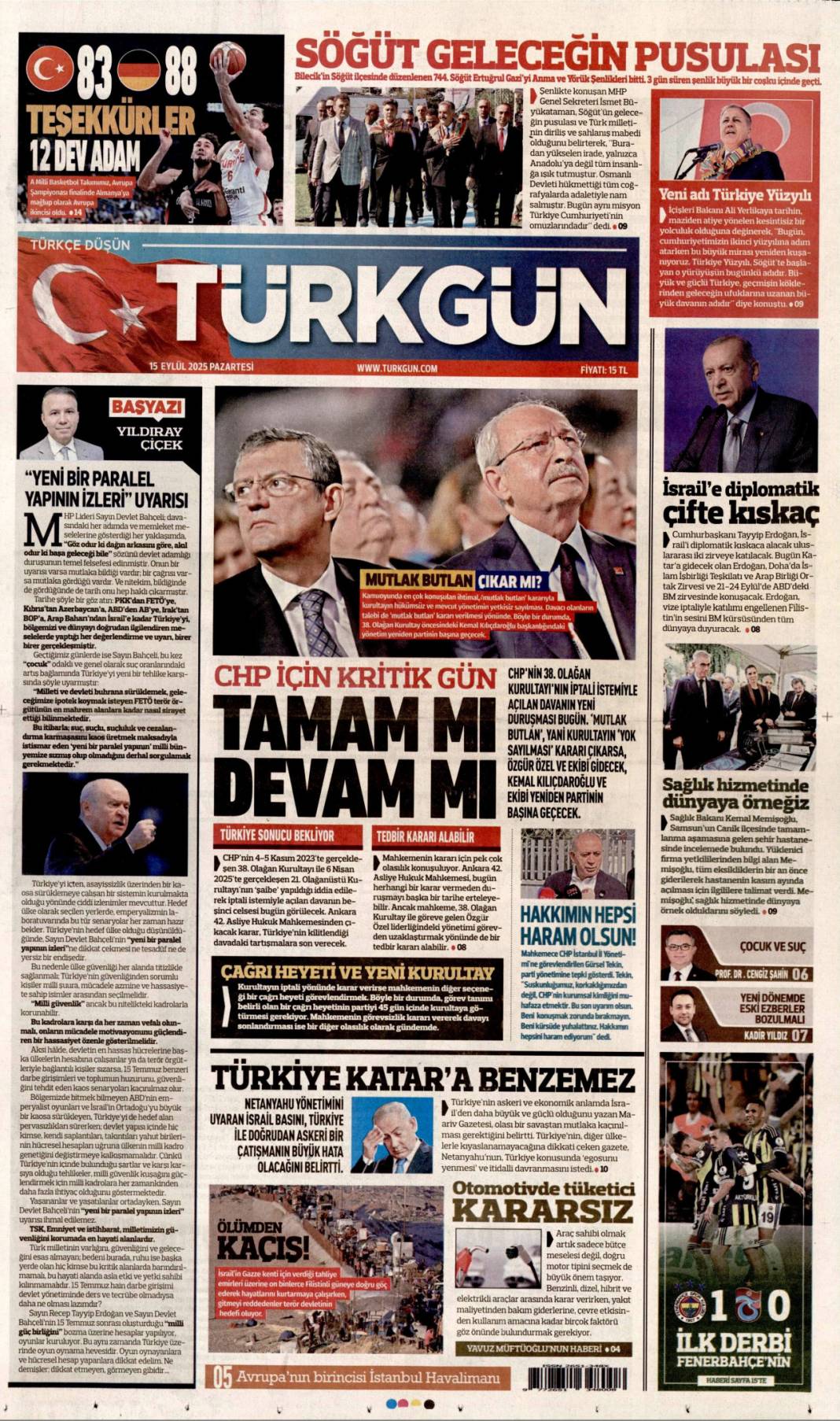 CHP için kritik gün! 15 Eylül 2025 Pazartesi güncel gazete manşetleri 20