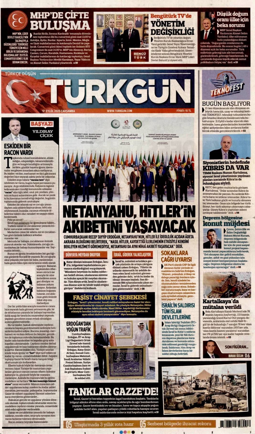 Netanyahu'nun sonu Hitler gibi olacak: 17 Eylül 2025 Çarşamba güncel gazete manşetleri 7